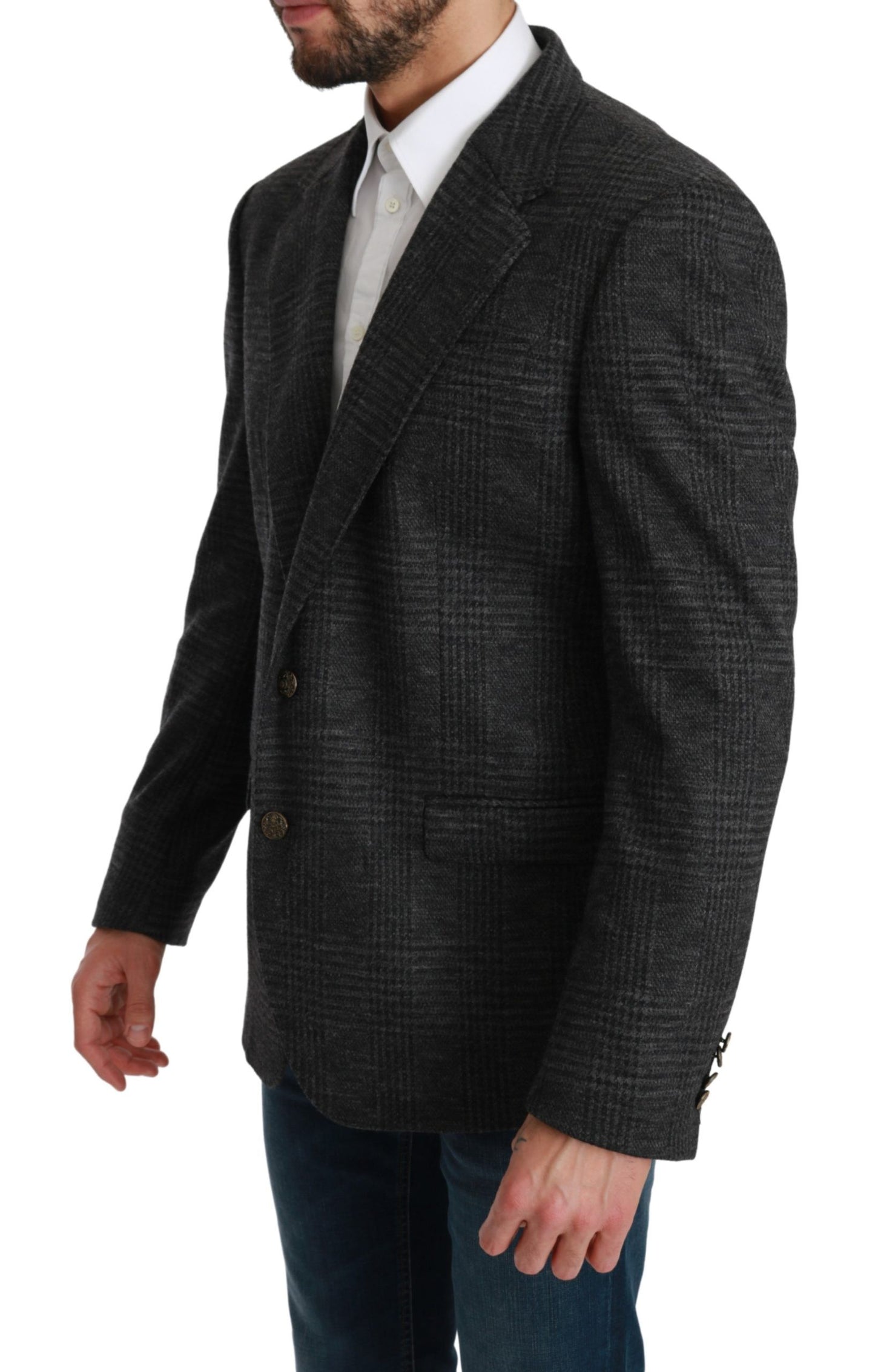 Grau kariertes Wollsakko Formeller Blazer