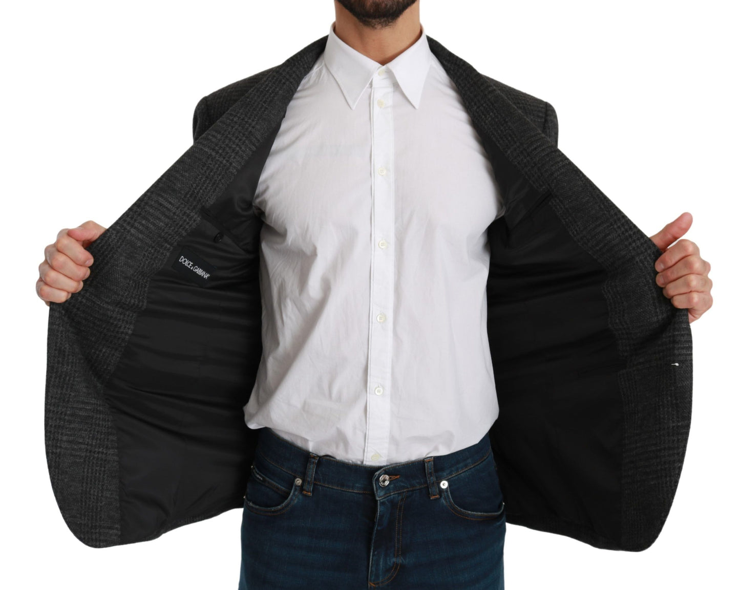 Grau kariertes Wollsakko Formeller Blazer