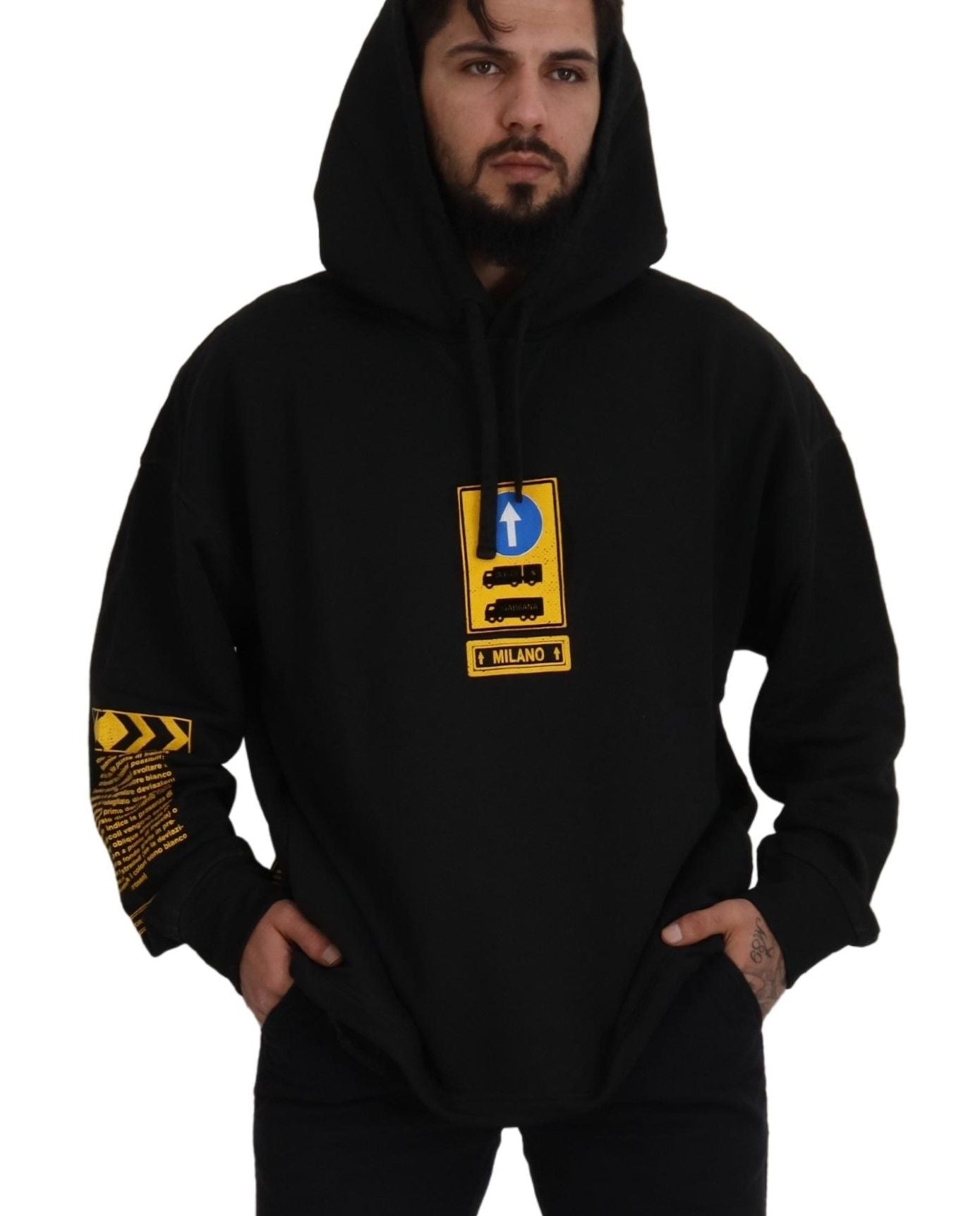 Schwarzer DG Shield Pullover aus Baumwolle mit Kapuze