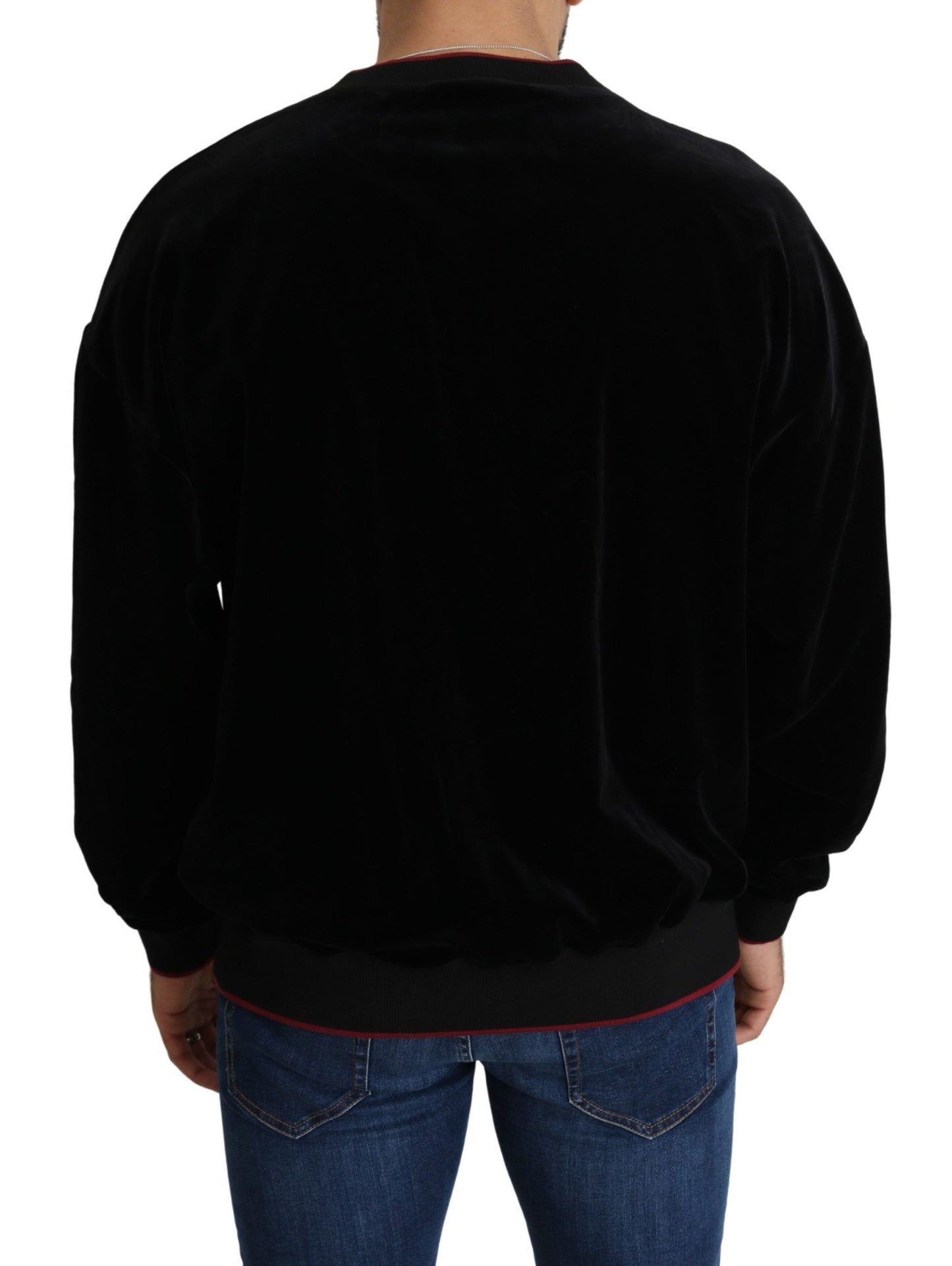 Schwarzer Samt-Engel-Pullover mit Blumen und Bienen