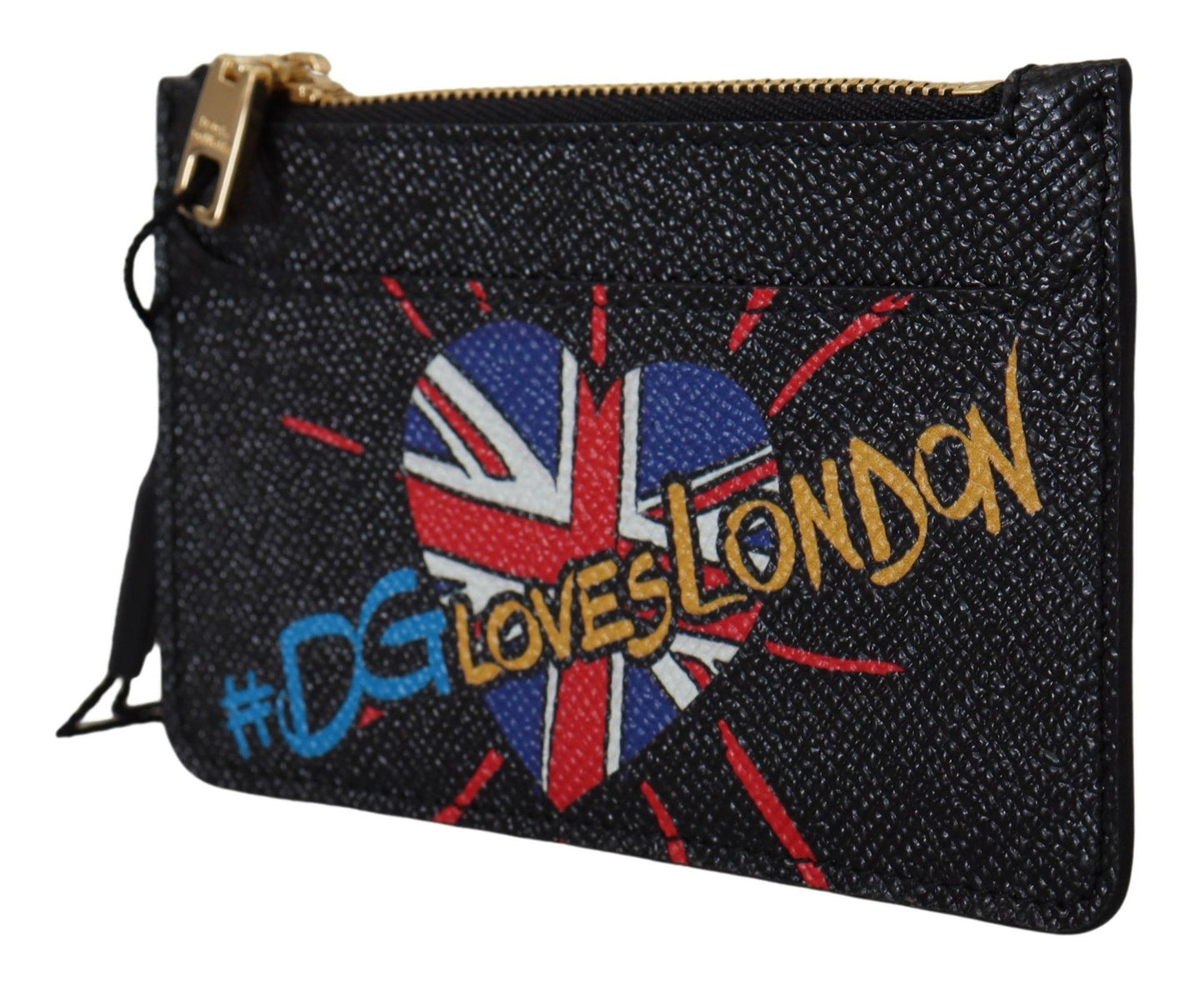 Schwarzes Leder #DGLovesLondon Frauen Kartenhalter Münzetui Brieftasche
