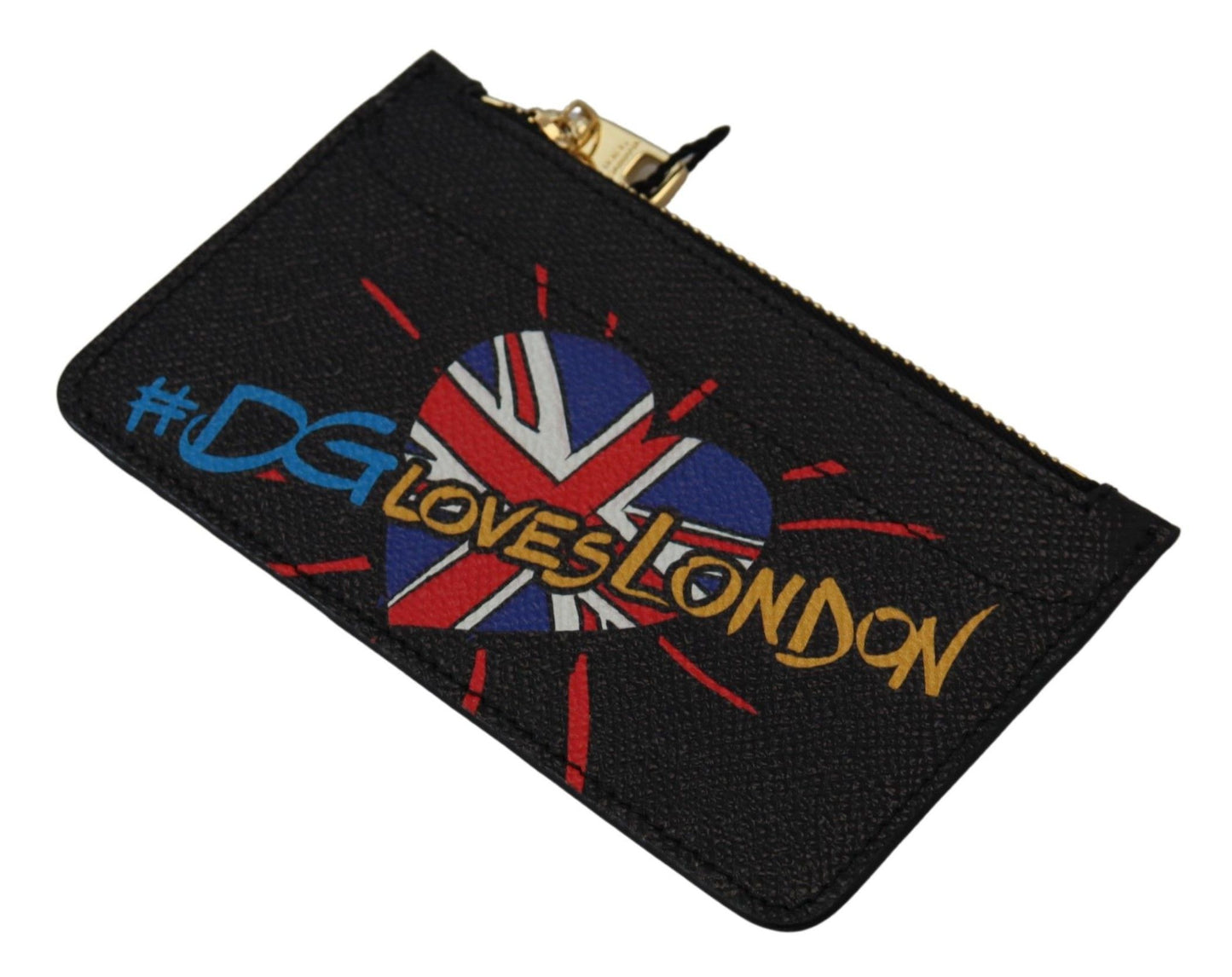 Schwarzes Leder #DGLovesLondon Frauen Kartenhalter Münzetui Brieftasche