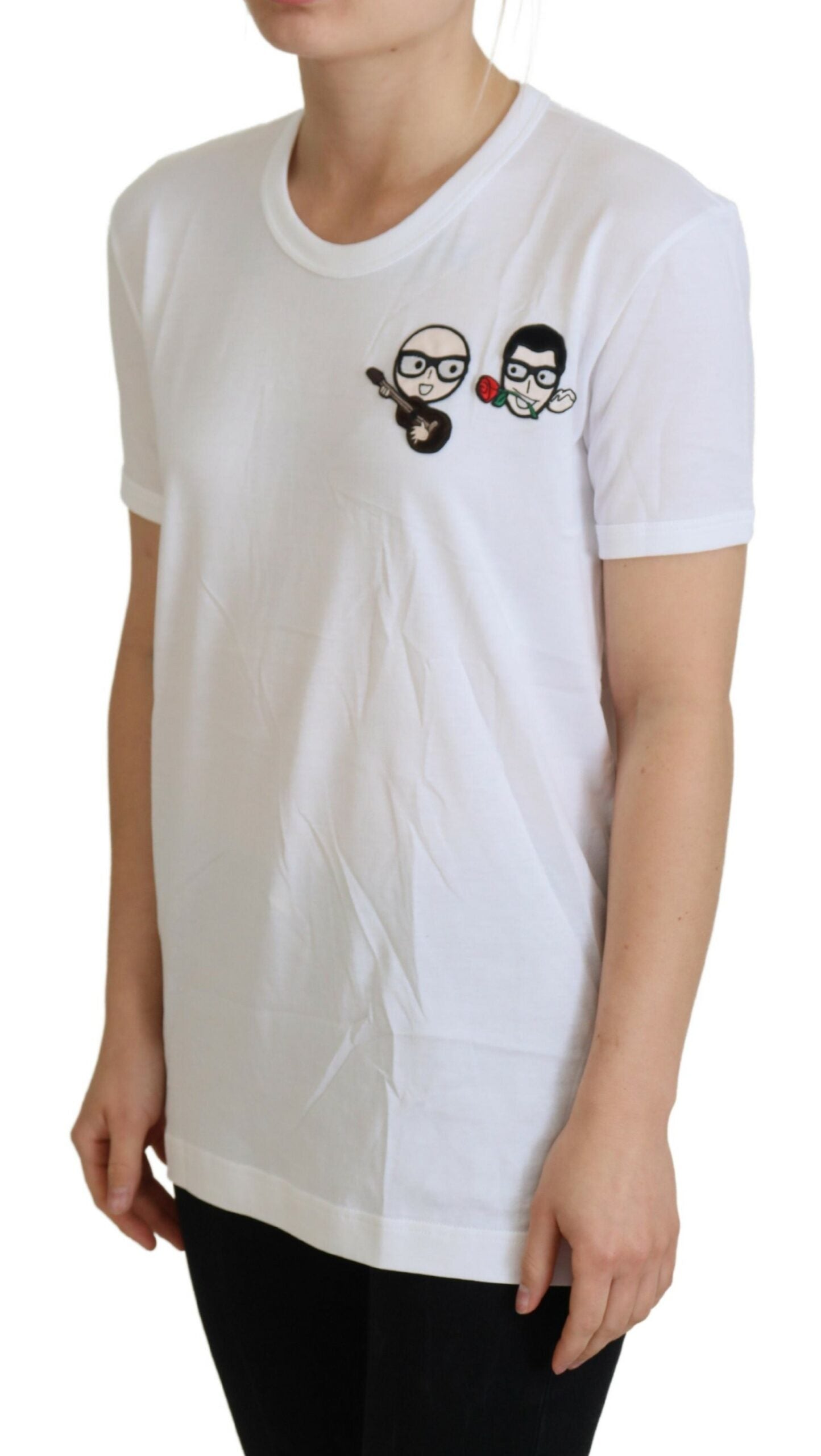 Weißes #dgfamily Baumwoll-T-Shirt mit Rundhalsausschnitt