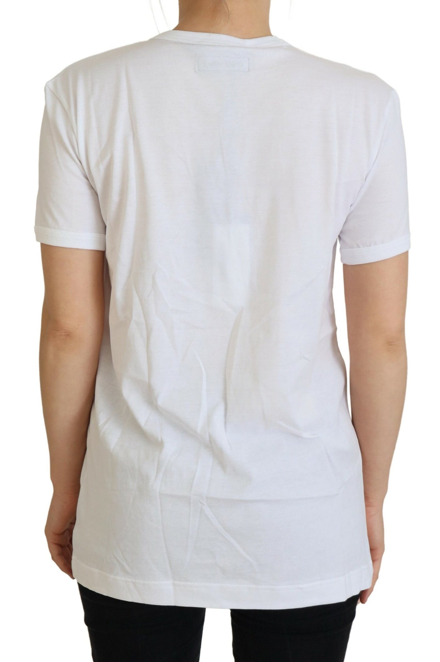 Weißes #dgfamily Baumwoll-T-Shirt mit Rundhalsausschnitt