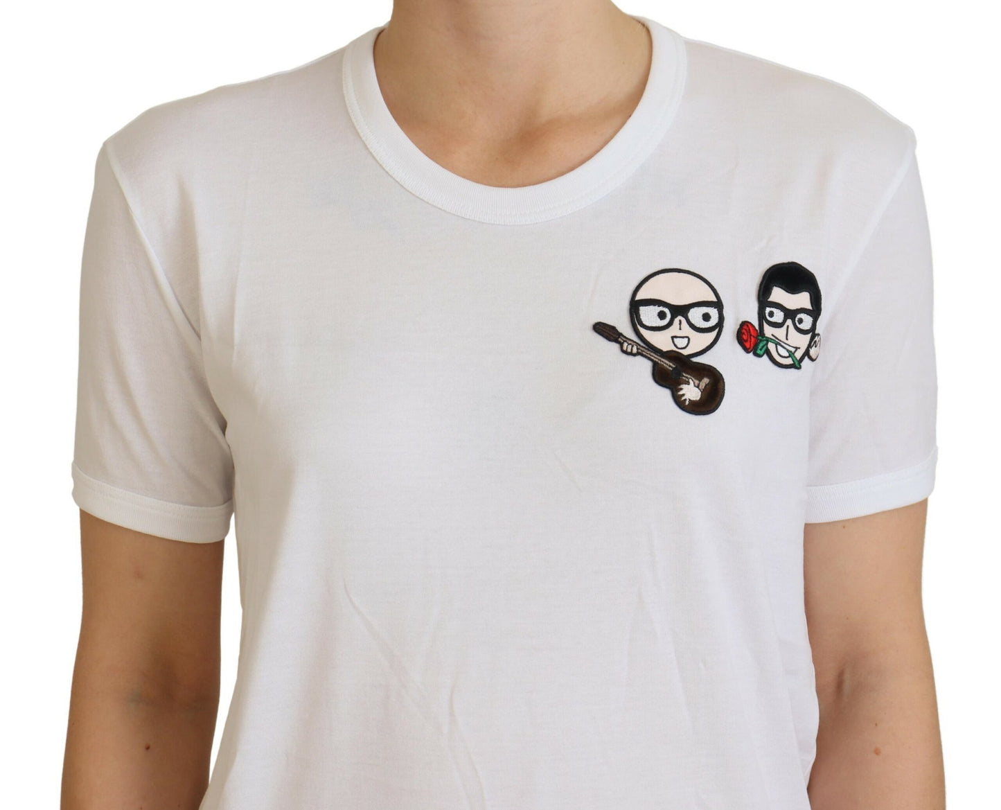 Weißes #dgfamily Baumwoll-T-Shirt mit Rundhalsausschnitt