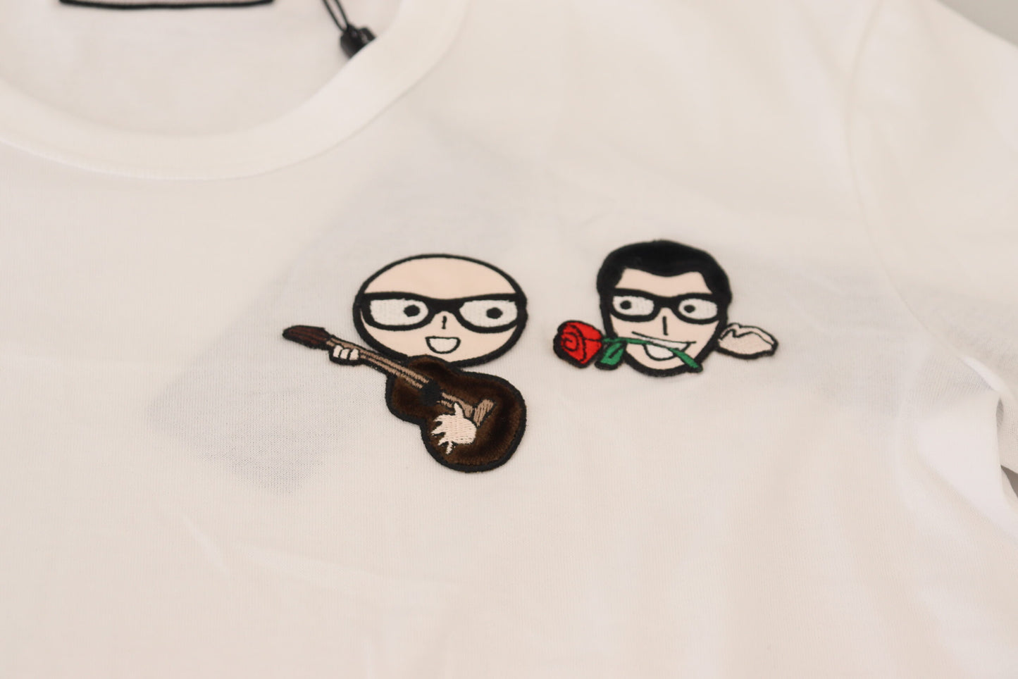 Weißes #dgfamily Baumwoll-T-Shirt mit Rundhalsausschnitt