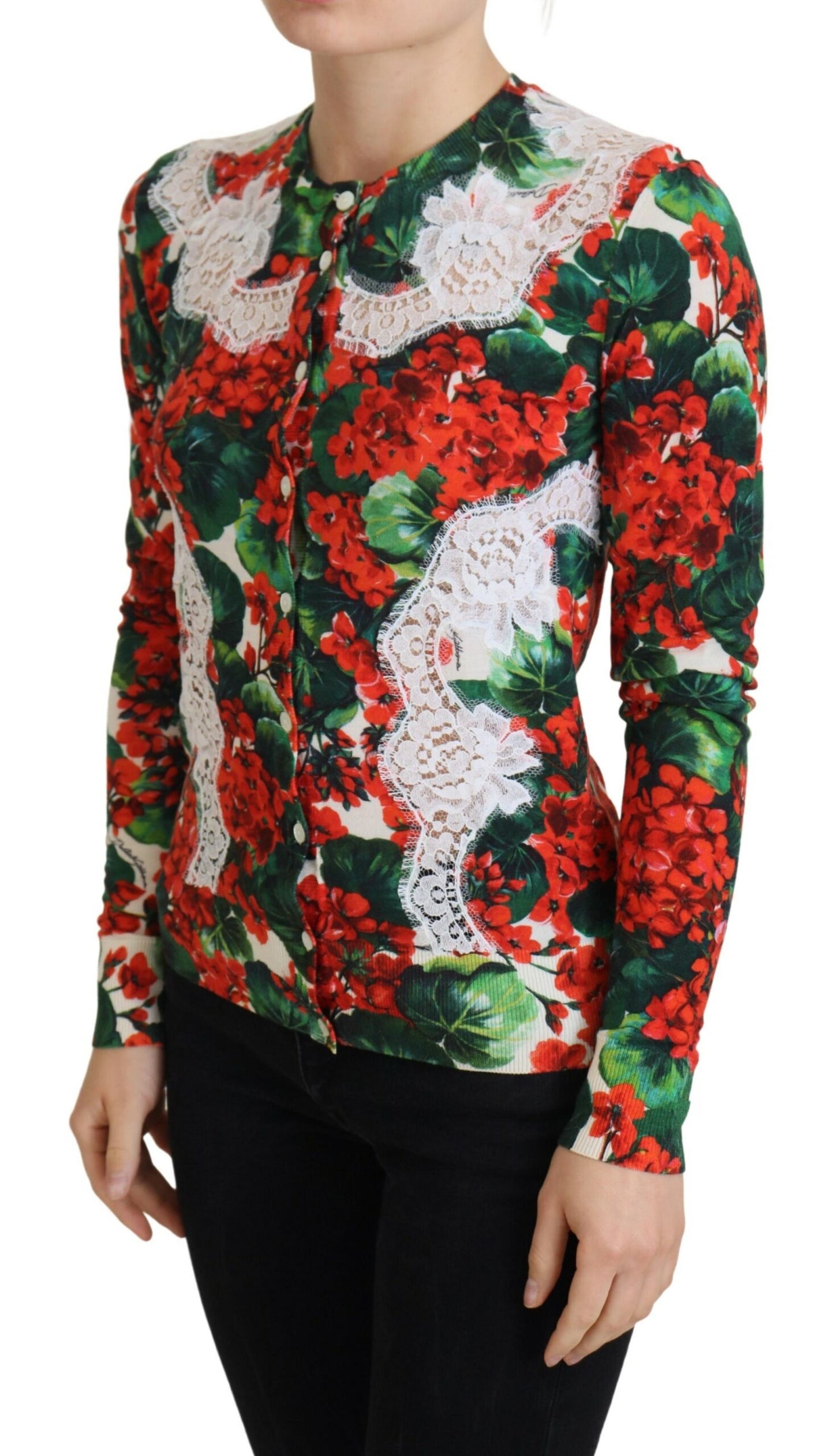 Multicolor Wollpullover mit Blumenmuster