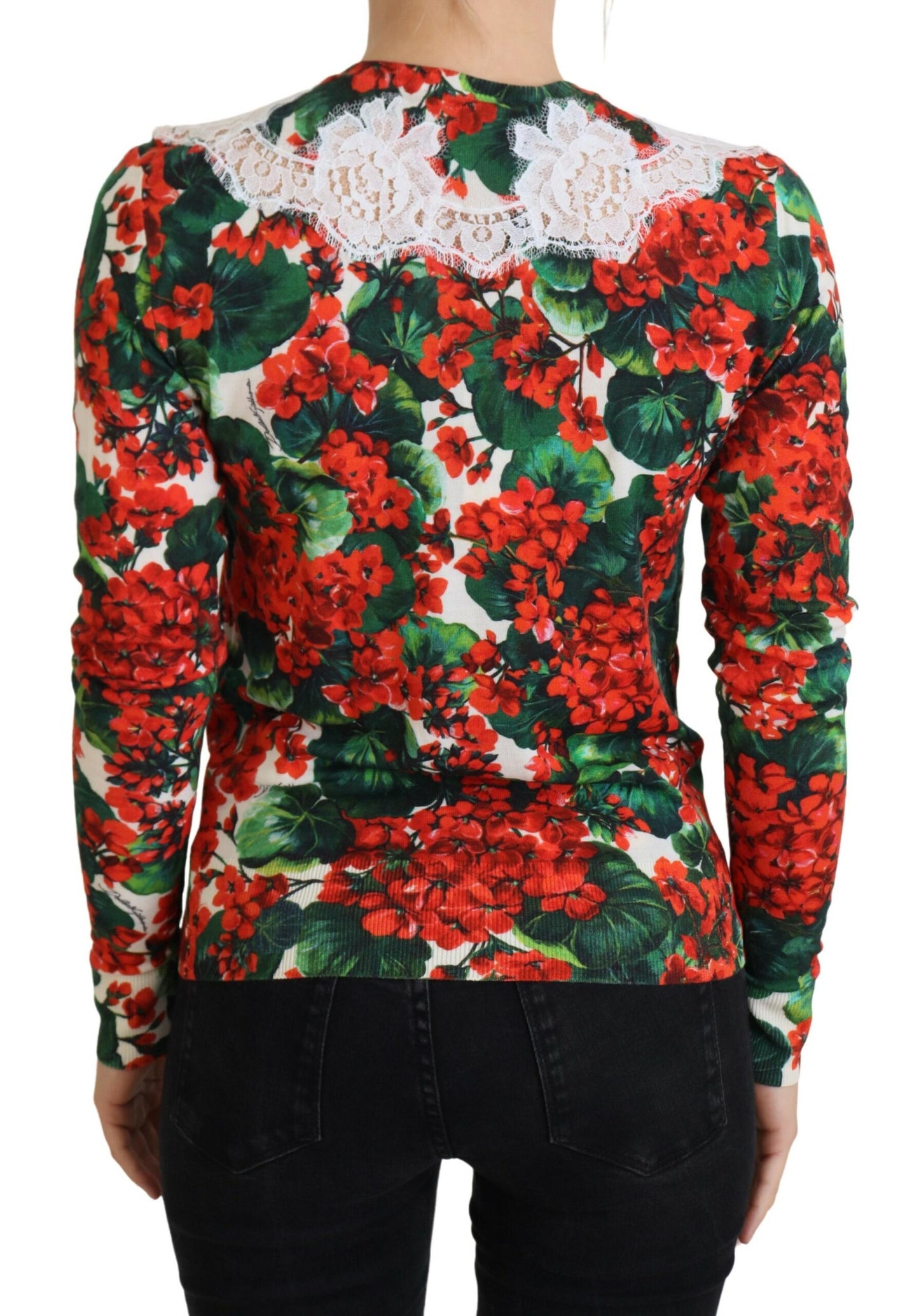 Multicolor Wollpullover mit Blumenmuster