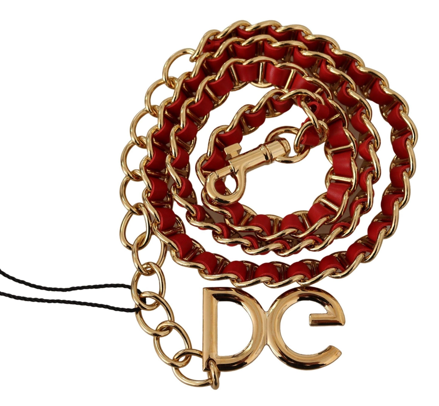 Rotes Leder Goldton DG Logo Gürtelkette