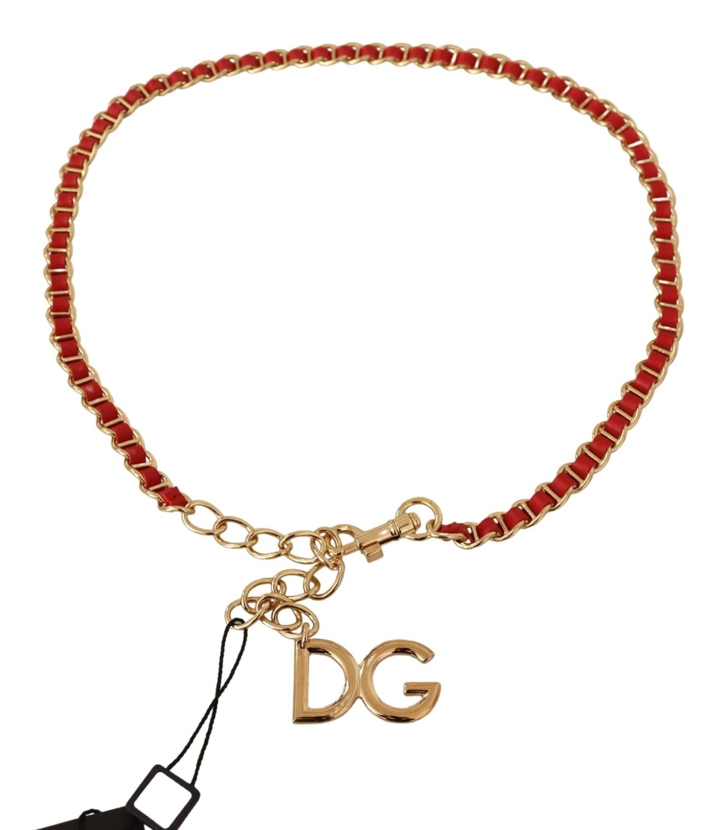 Rotes Leder Goldton DG Logo Gürtelkette