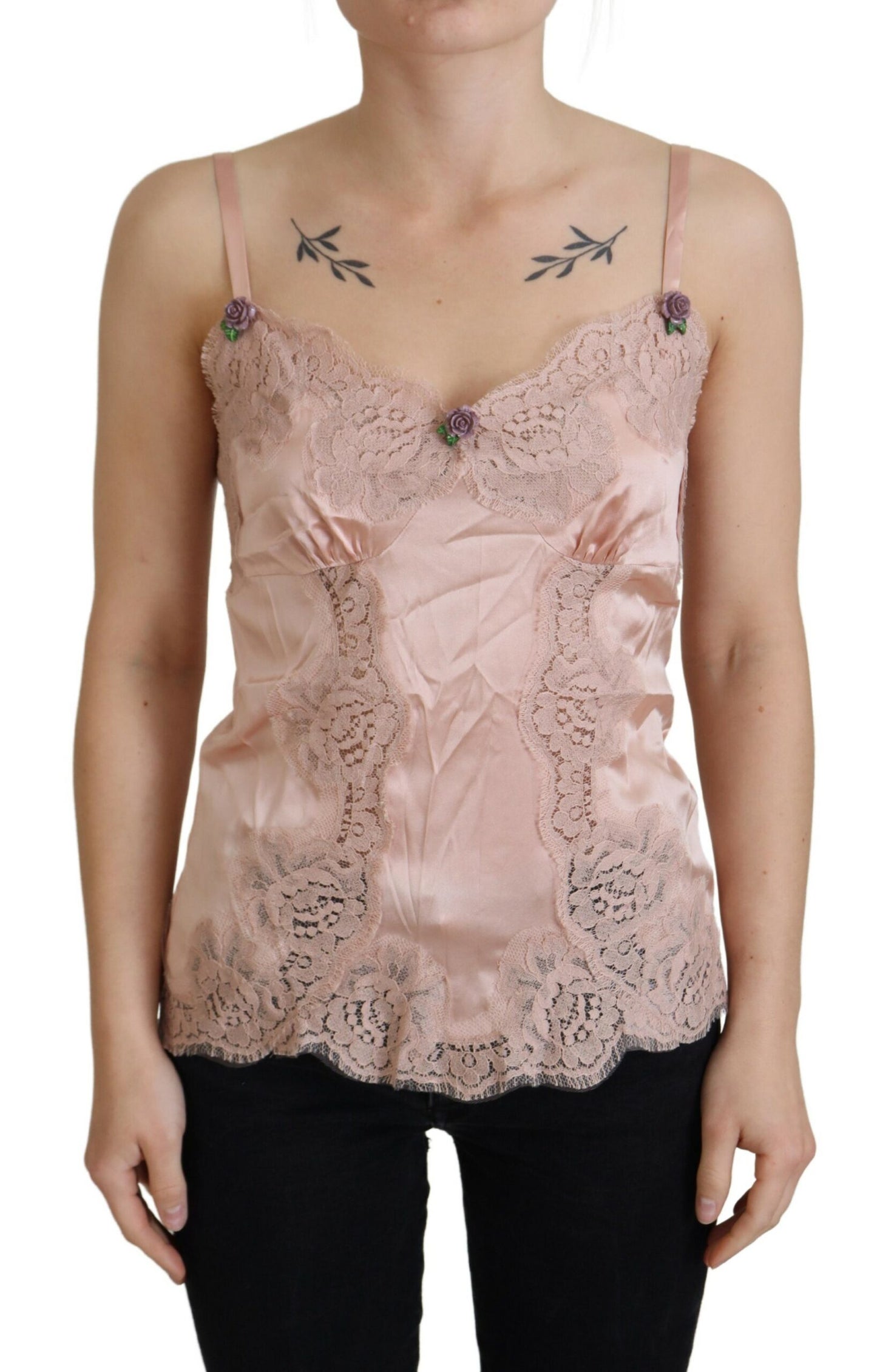Rosa Satin Spitze Rosen Tank Top Lingerie