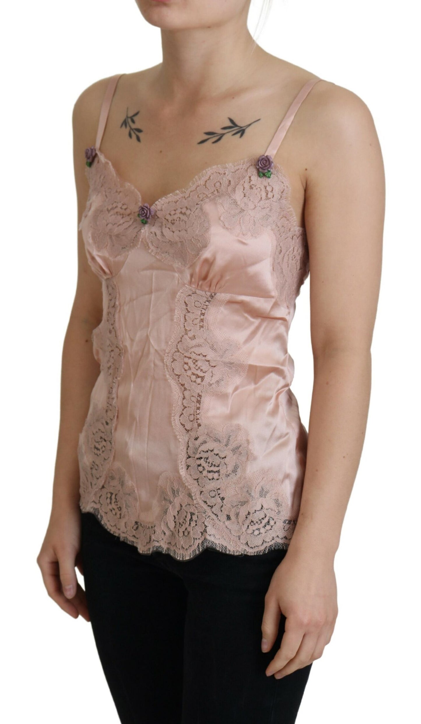 Rosa Satin Spitze Rosen Tank Top Lingerie