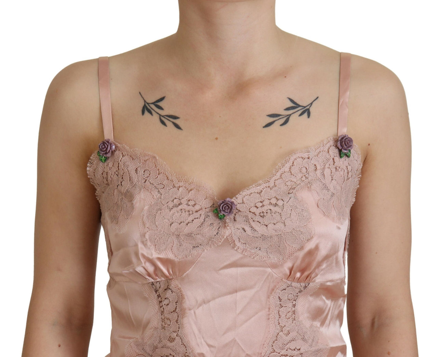 Rosa Satin Spitze Rosen Tank Top Lingerie