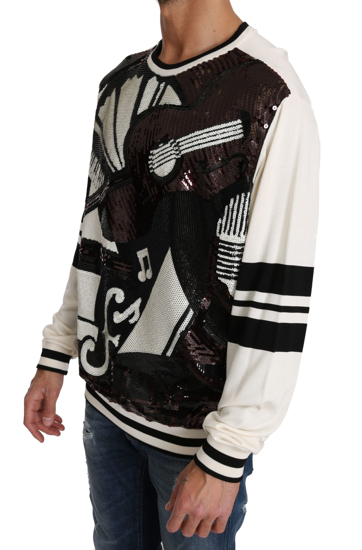 Weißer Jazz Pailletten-Gitarren-Pullover Top Pullover