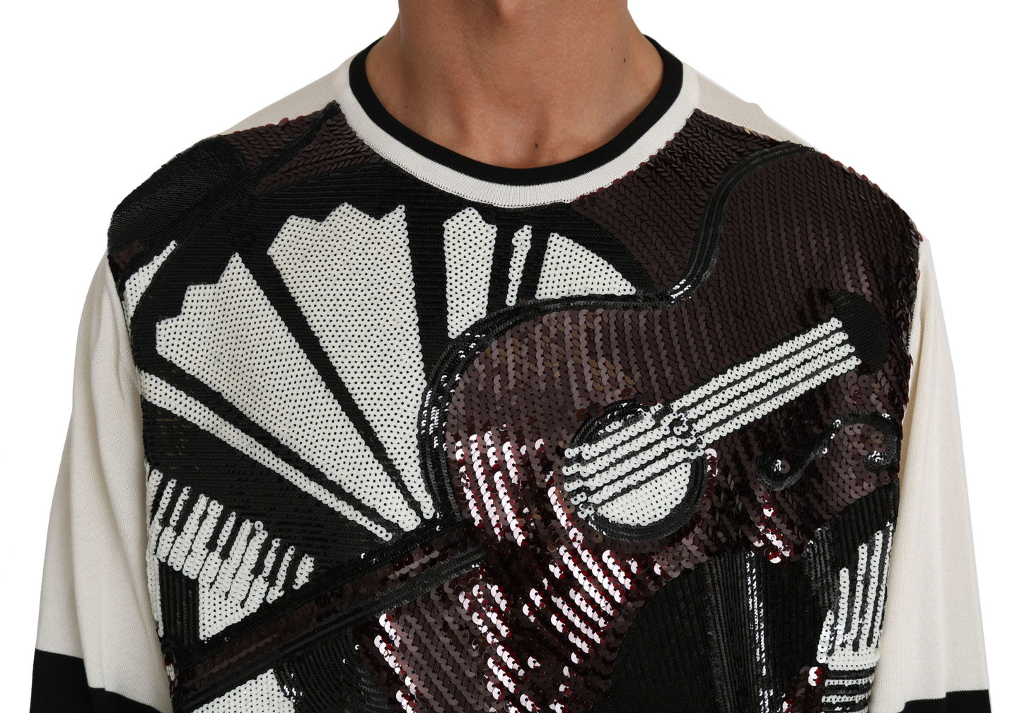 Weißer Jazz Pailletten-Gitarren-Pullover Top Pullover