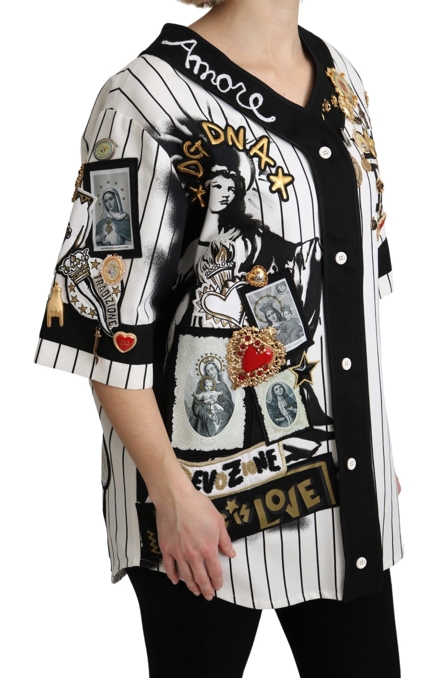 Weiß-schwarze Bluse Baumwolle Crystal Charms Amore Shirt