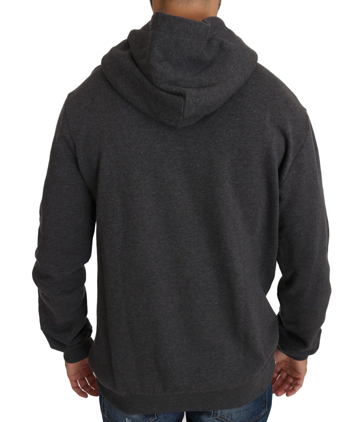 Grauer Pullover mit Kapuze und rotem Kristallherz Gun