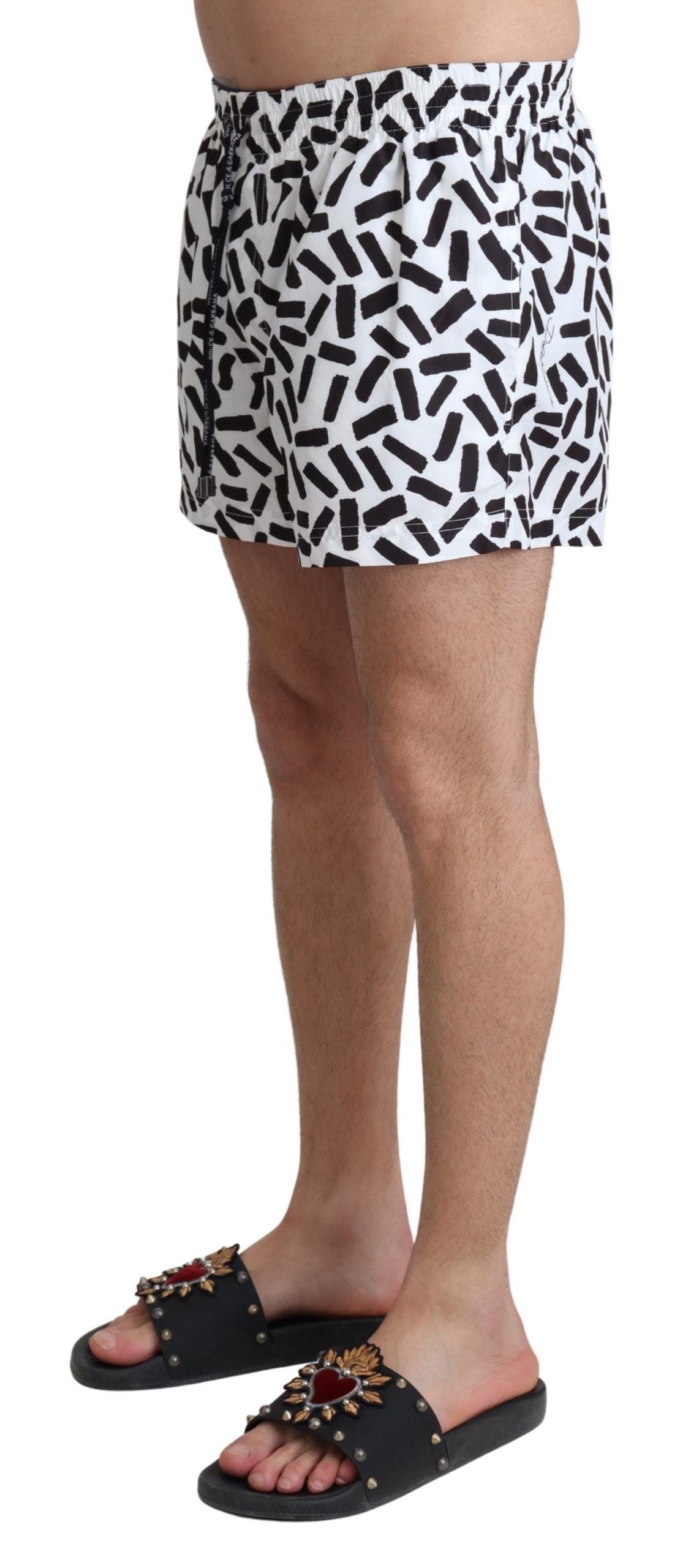 Weiß Gemusterte Beachwear Shorts Bademode