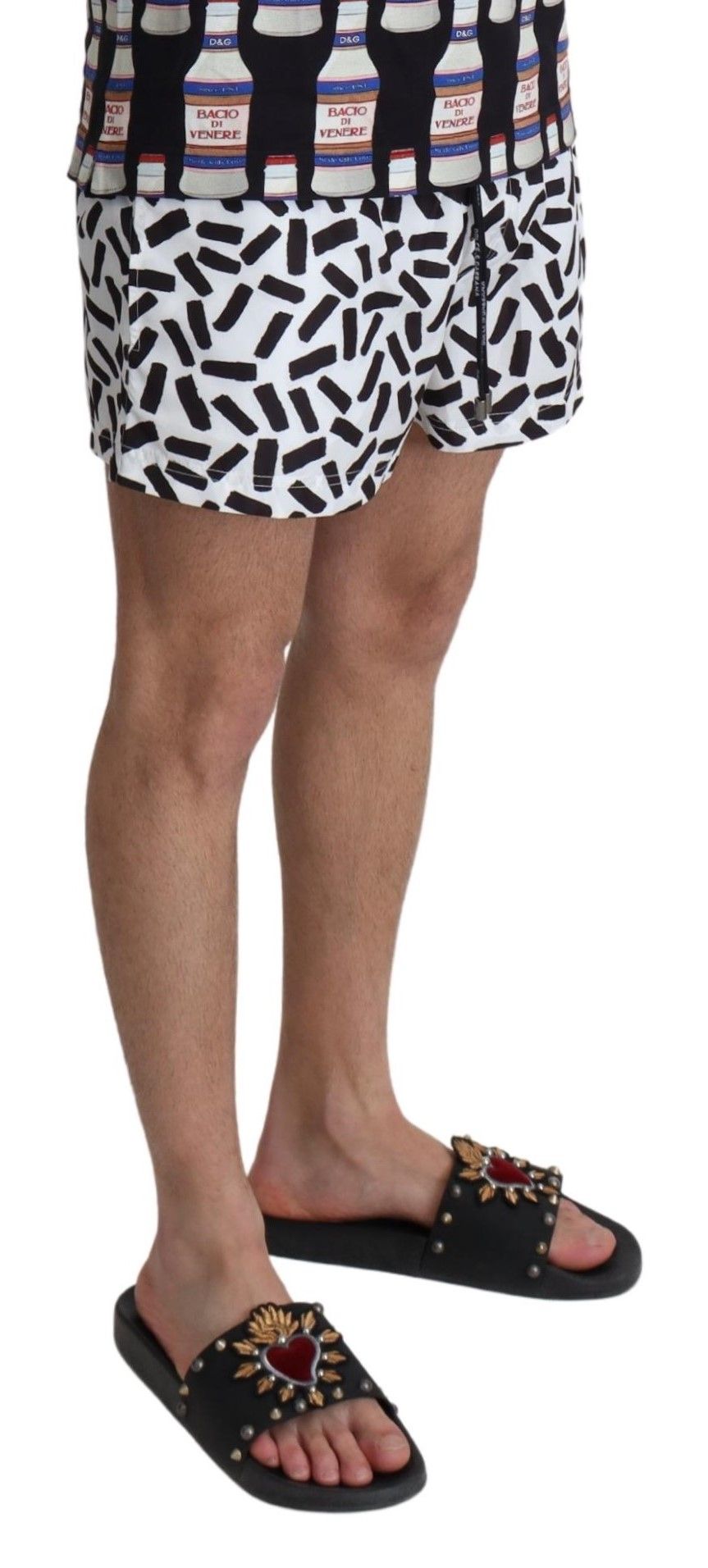 Weiß Gemusterte Beachwear Shorts Bademode