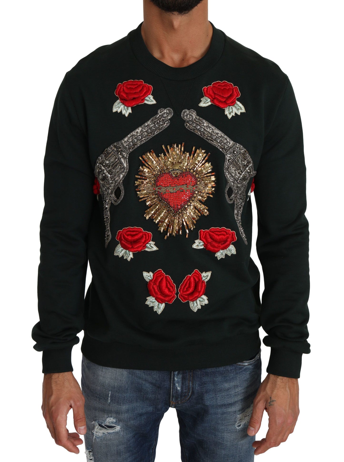 Grüner Crystal Heart Roses Gun Pullover