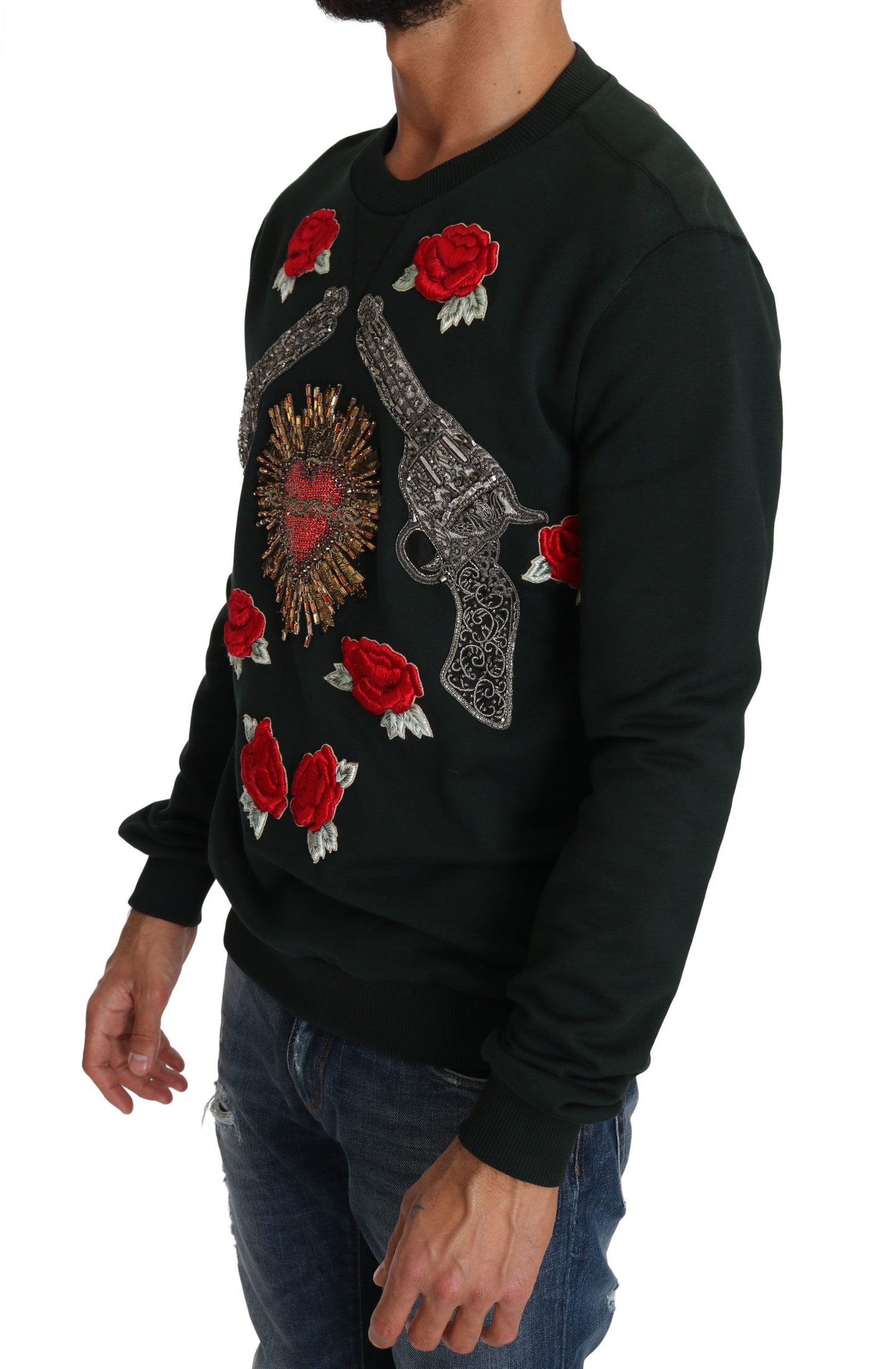 Grüner Crystal Heart Roses Gun Pullover