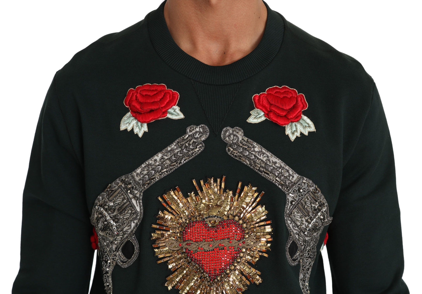 Grüner Crystal Heart Roses Gun Pullover