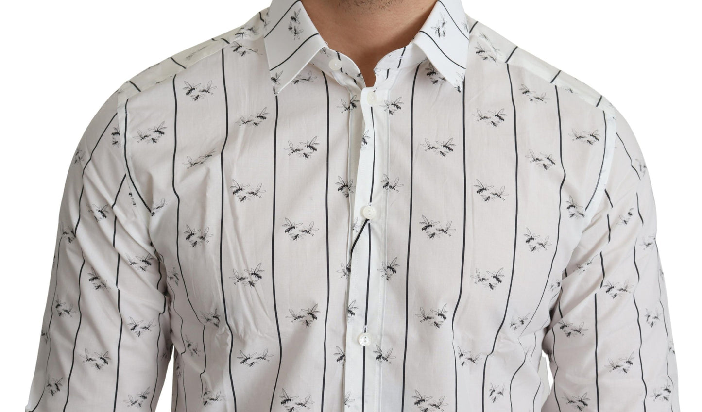 Weißes Button-Down-Hemd aus Baumwolle mit Bienenmuster