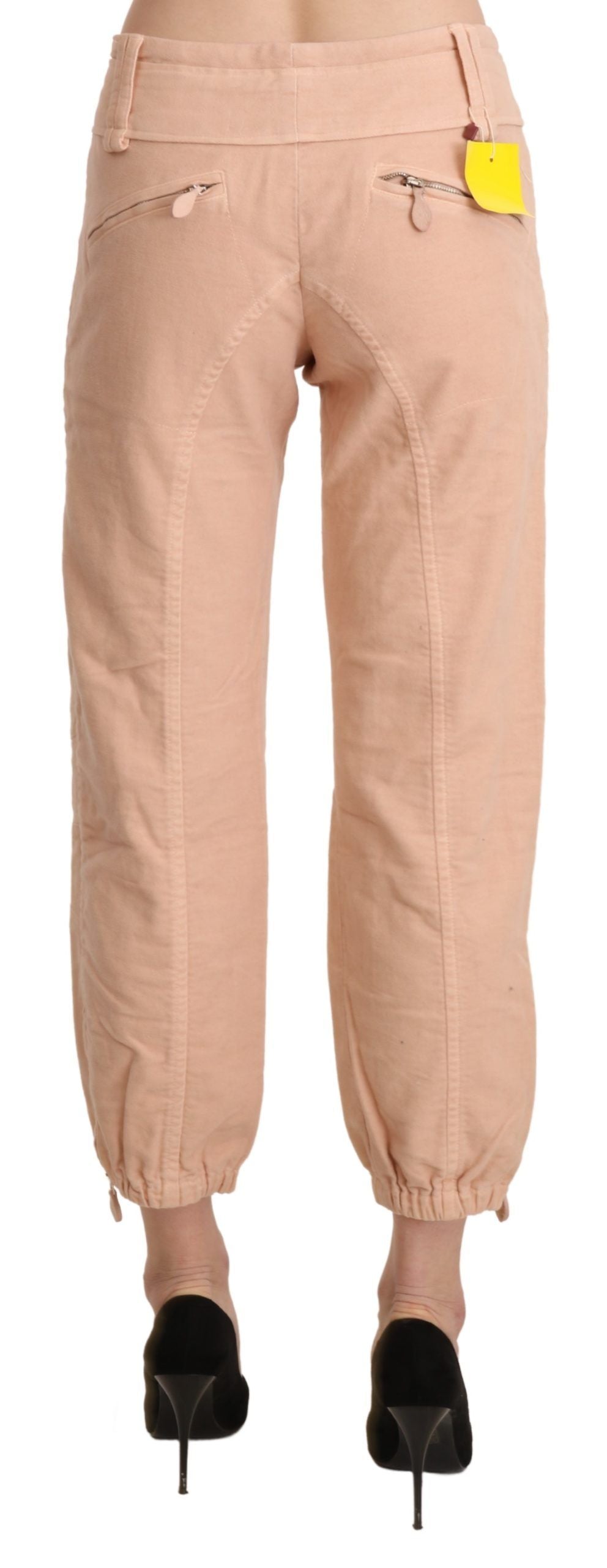 Beige Mid Waist Cropped Baumwoll-Hosenhose