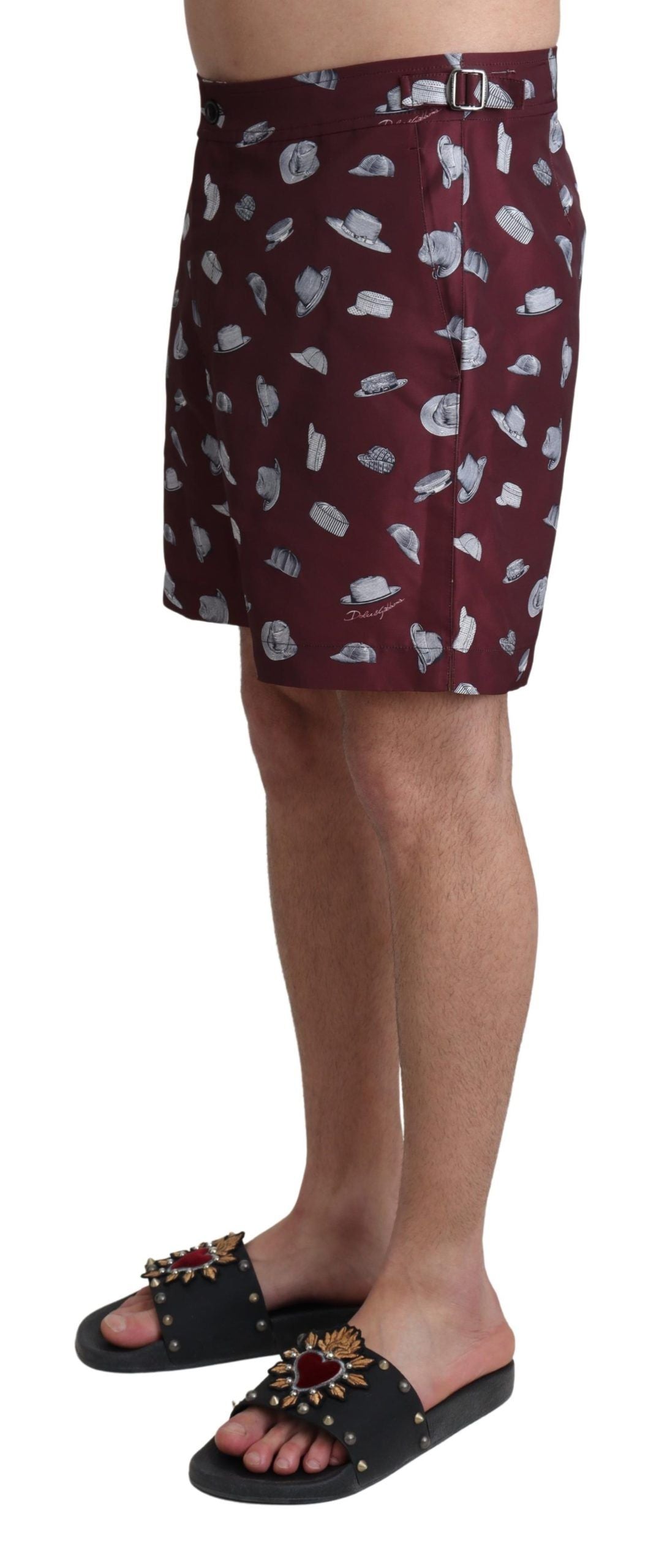 Maroon Hüte Print Strandbekleidung Shorts Bademode