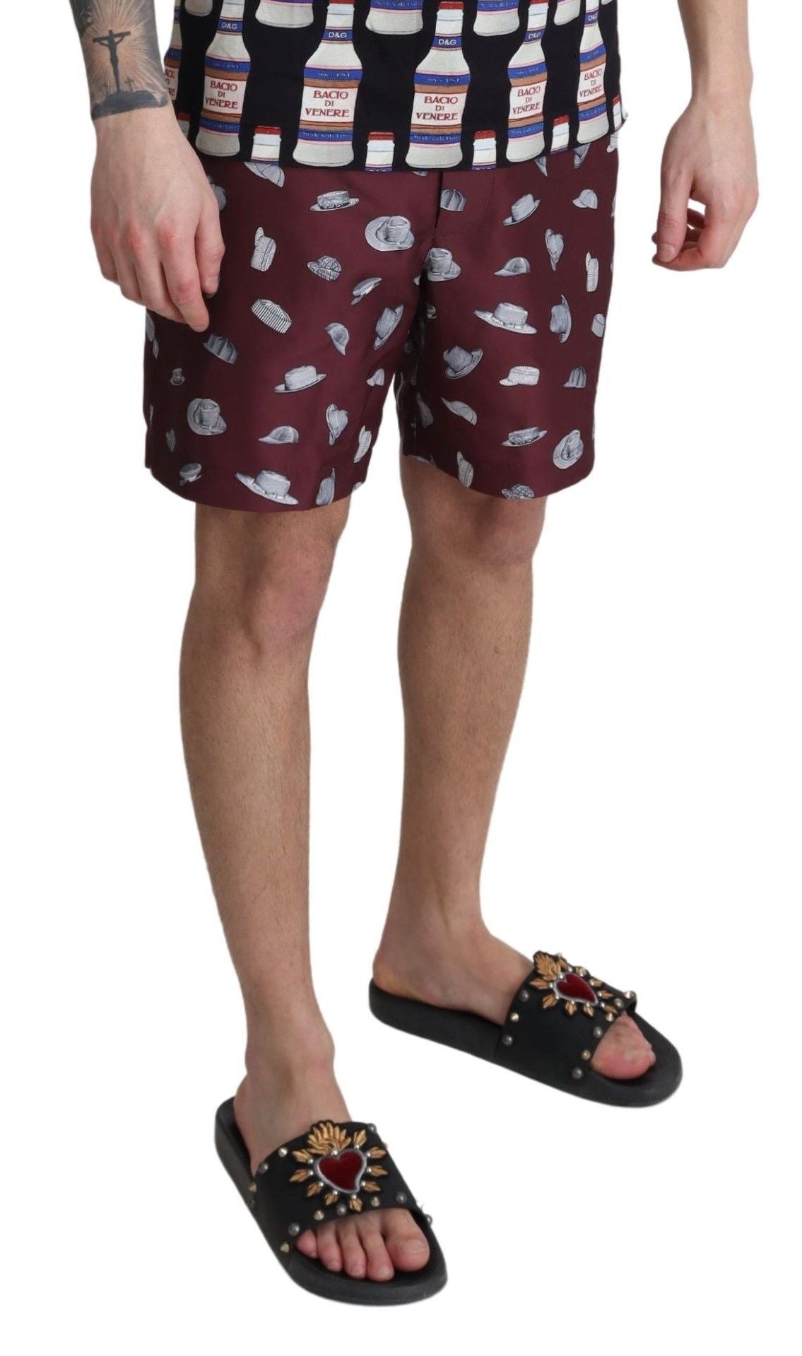Maroon Hüte Print Strandbekleidung Shorts Bademode