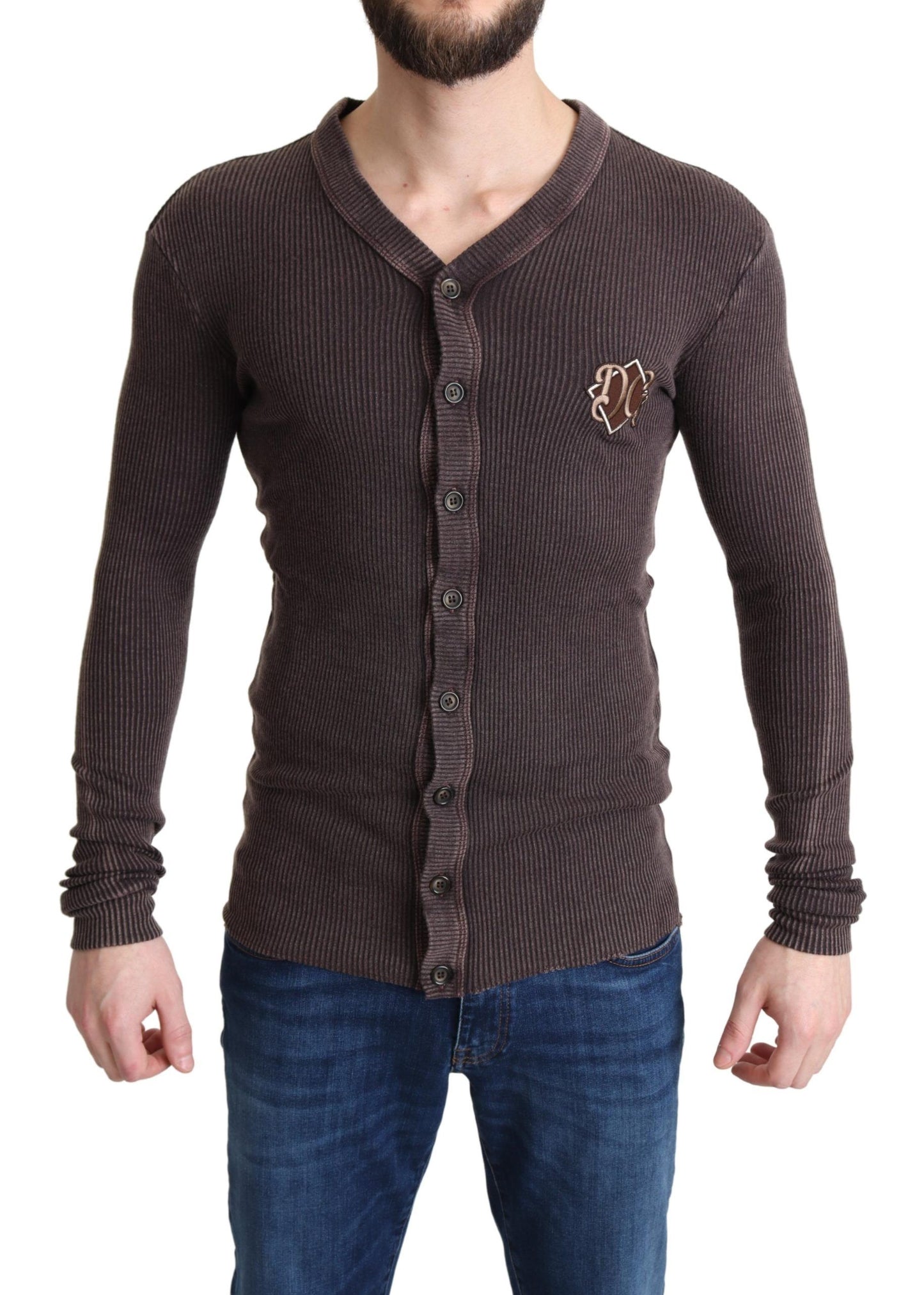 Braune Logo-Patch-Strickjacke aus Wolle