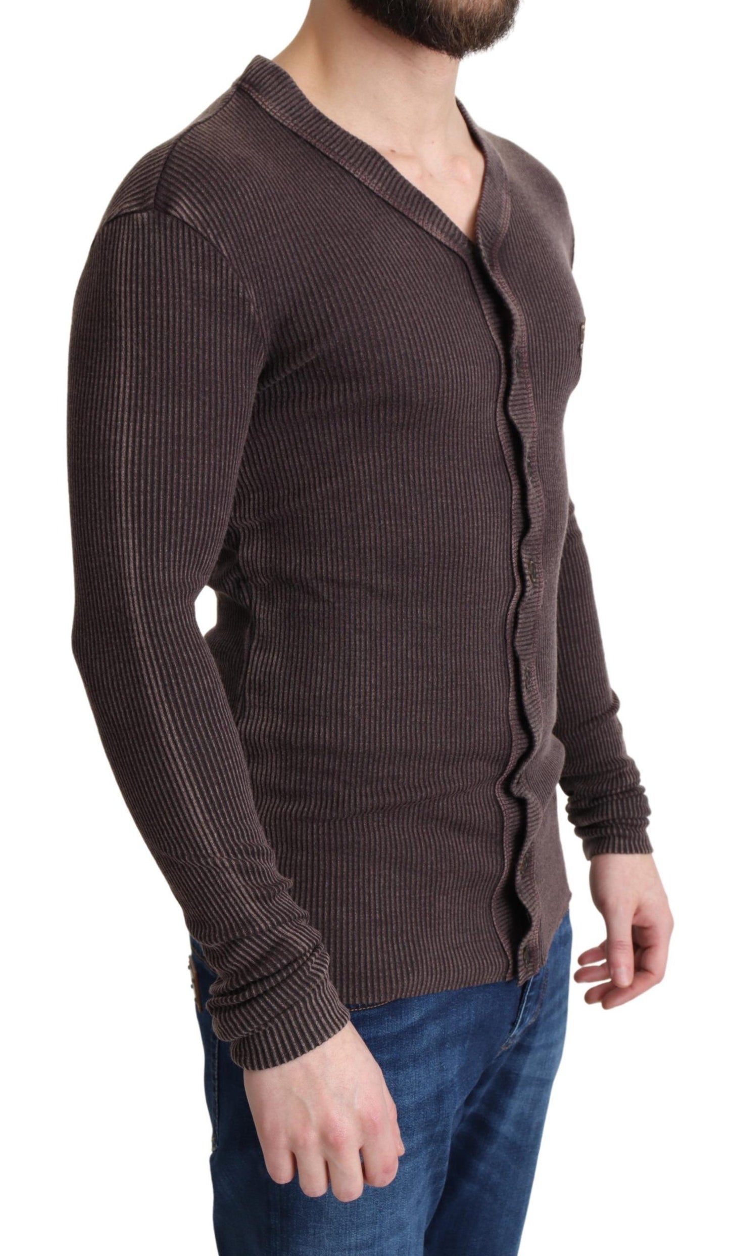 Braune Logo-Patch-Strickjacke aus Wolle