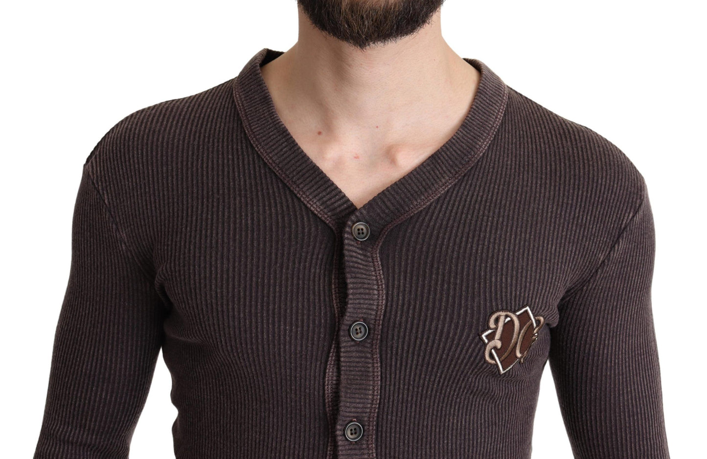 Braune Logo-Patch-Strickjacke aus Wolle