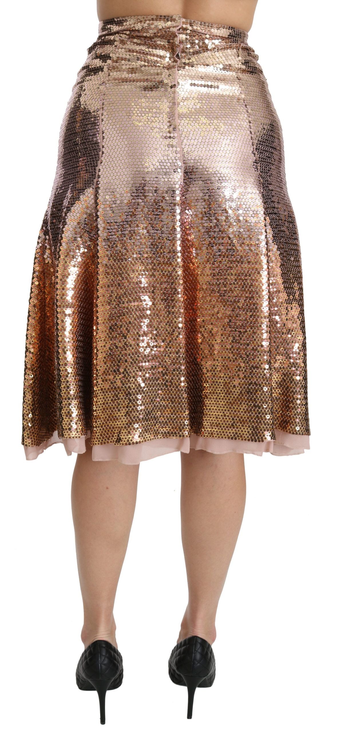Goldfarbener Midirock mit hoher Taille und Pailletten
