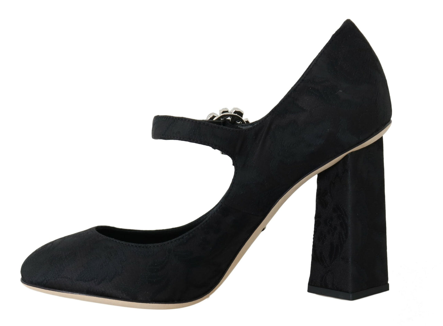 Schwarze Brokat High Heels Mary Janes Schuhe
