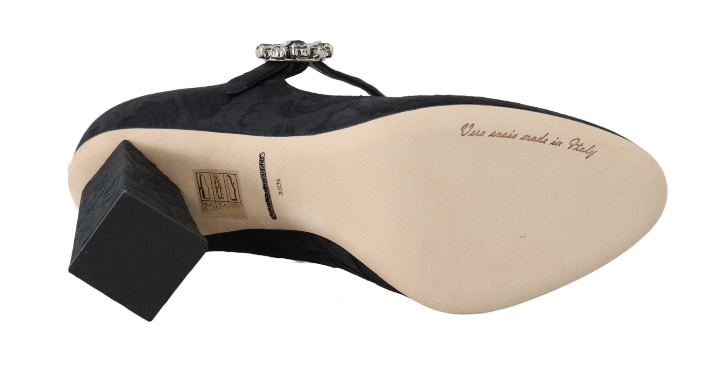 Schwarze Brokat High Heels Mary Janes Schuhe