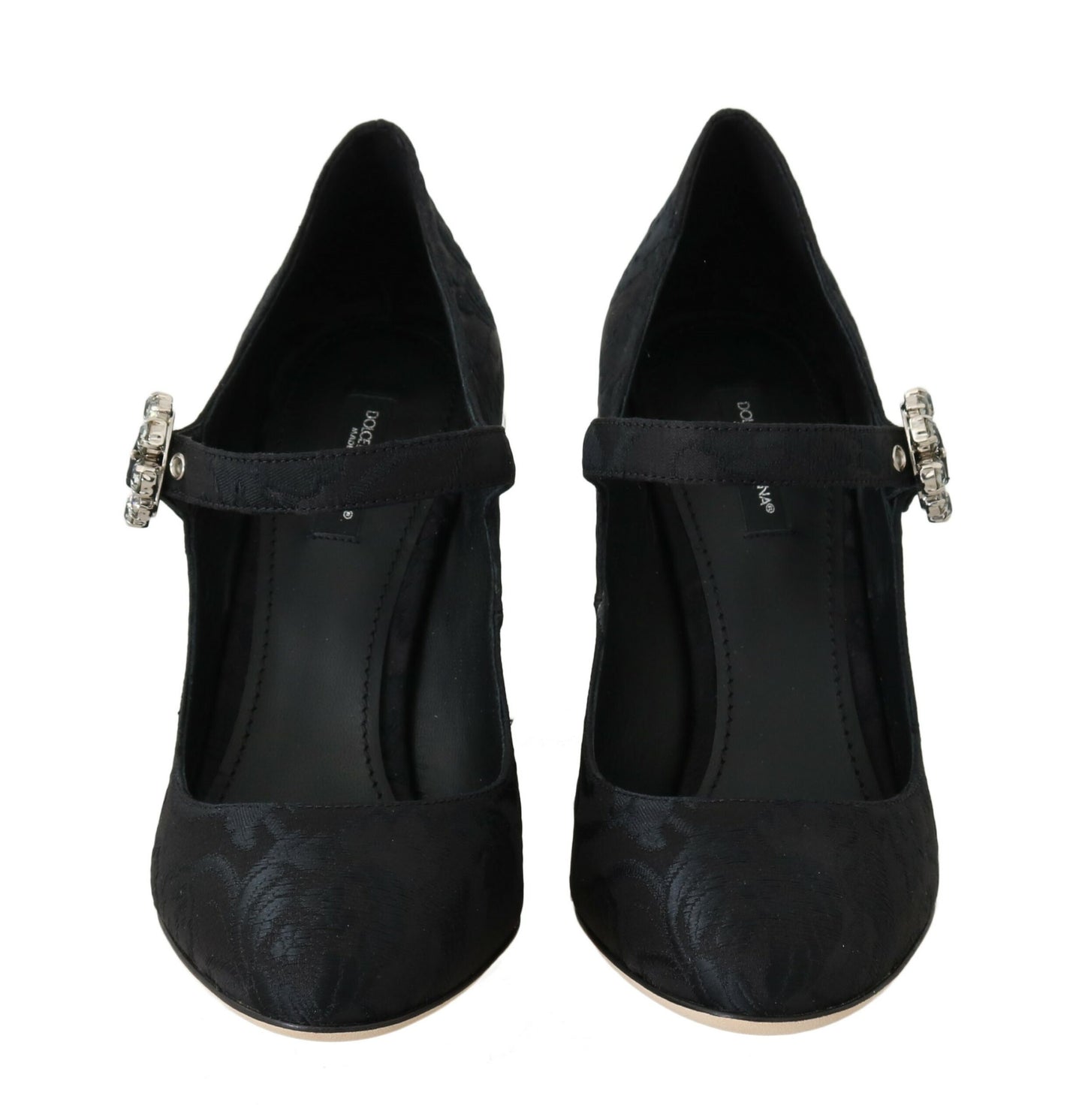Schwarze Brokat High Heels Mary Janes Schuhe