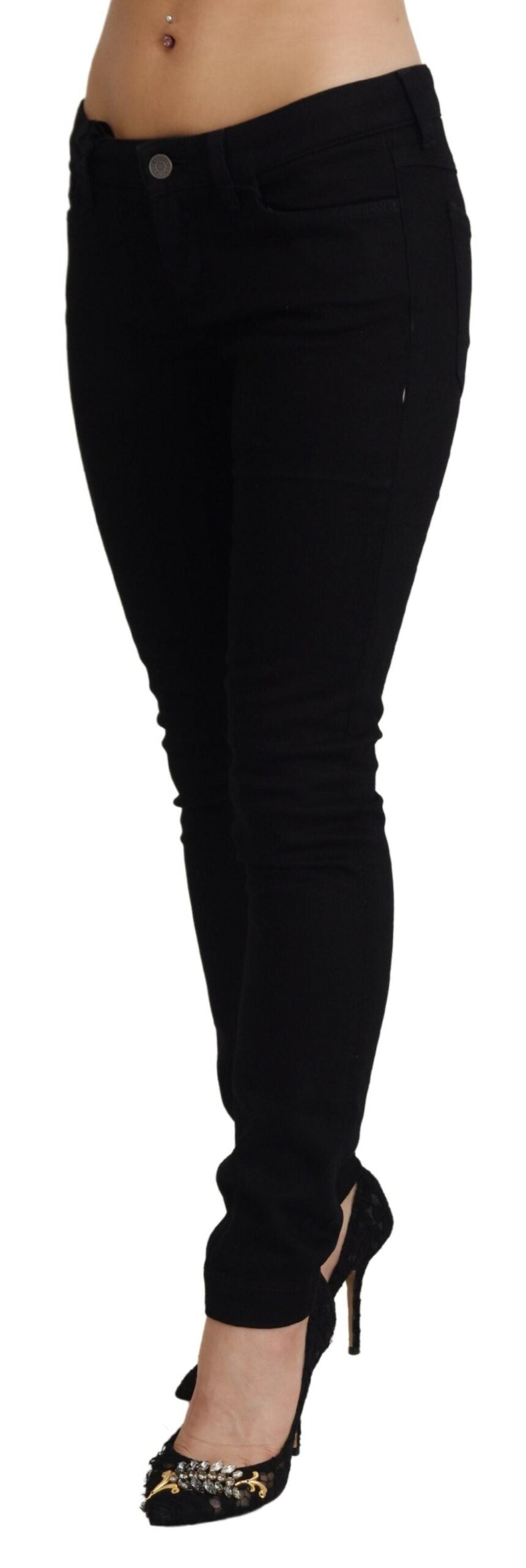 Schwarze Slim Fit Denim Jeans aus Baumwolle mit niedriger Taille