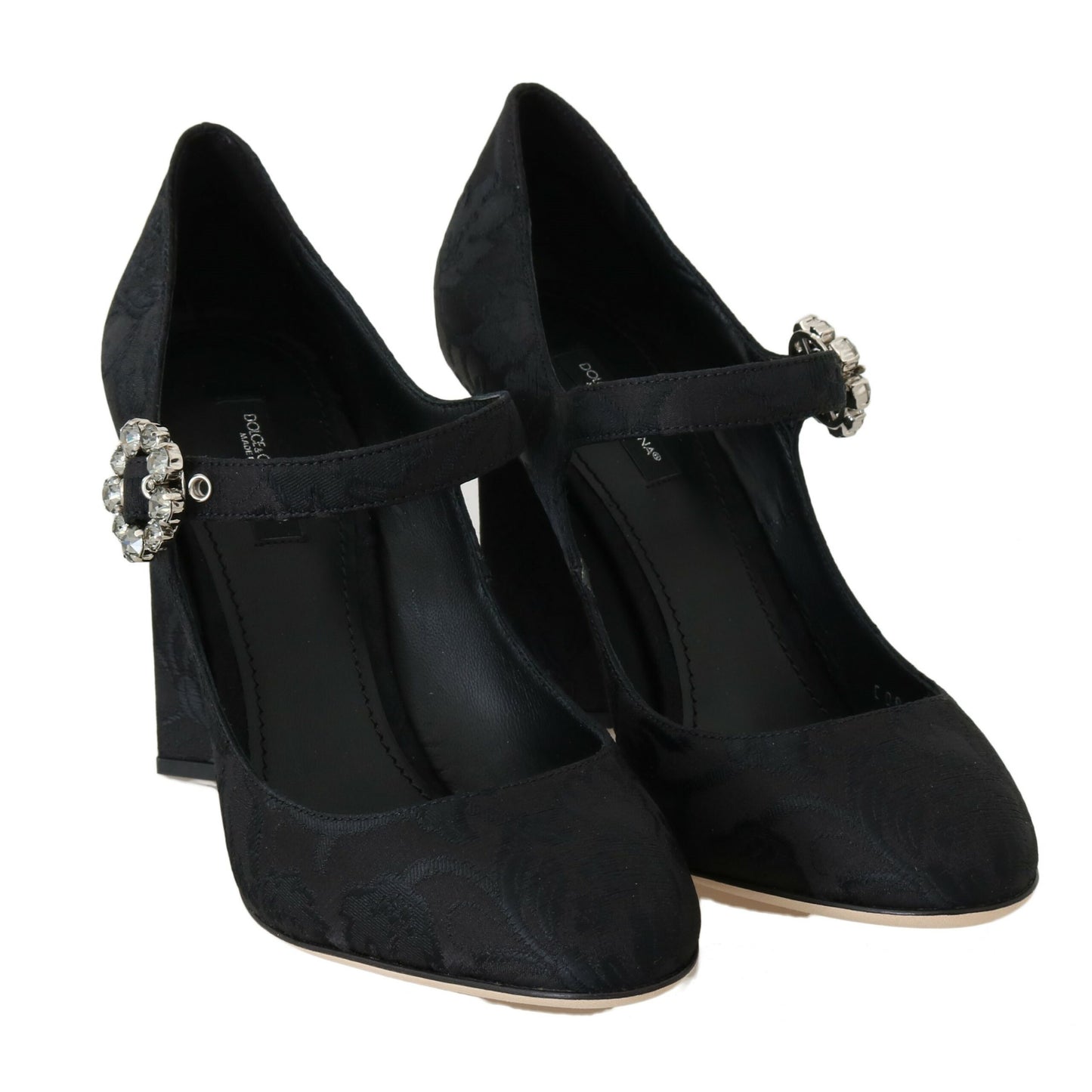 Schwarze Brokat High Heels Mary Janes Schuhe