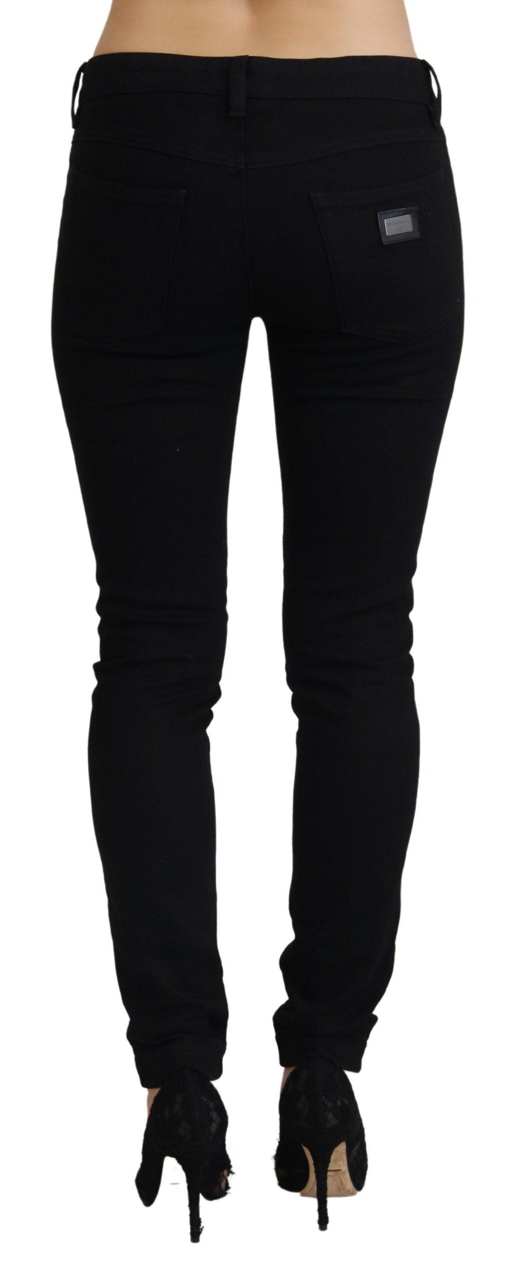 Schwarze Slim Fit Denim Jeans aus Baumwolle mit niedriger Taille