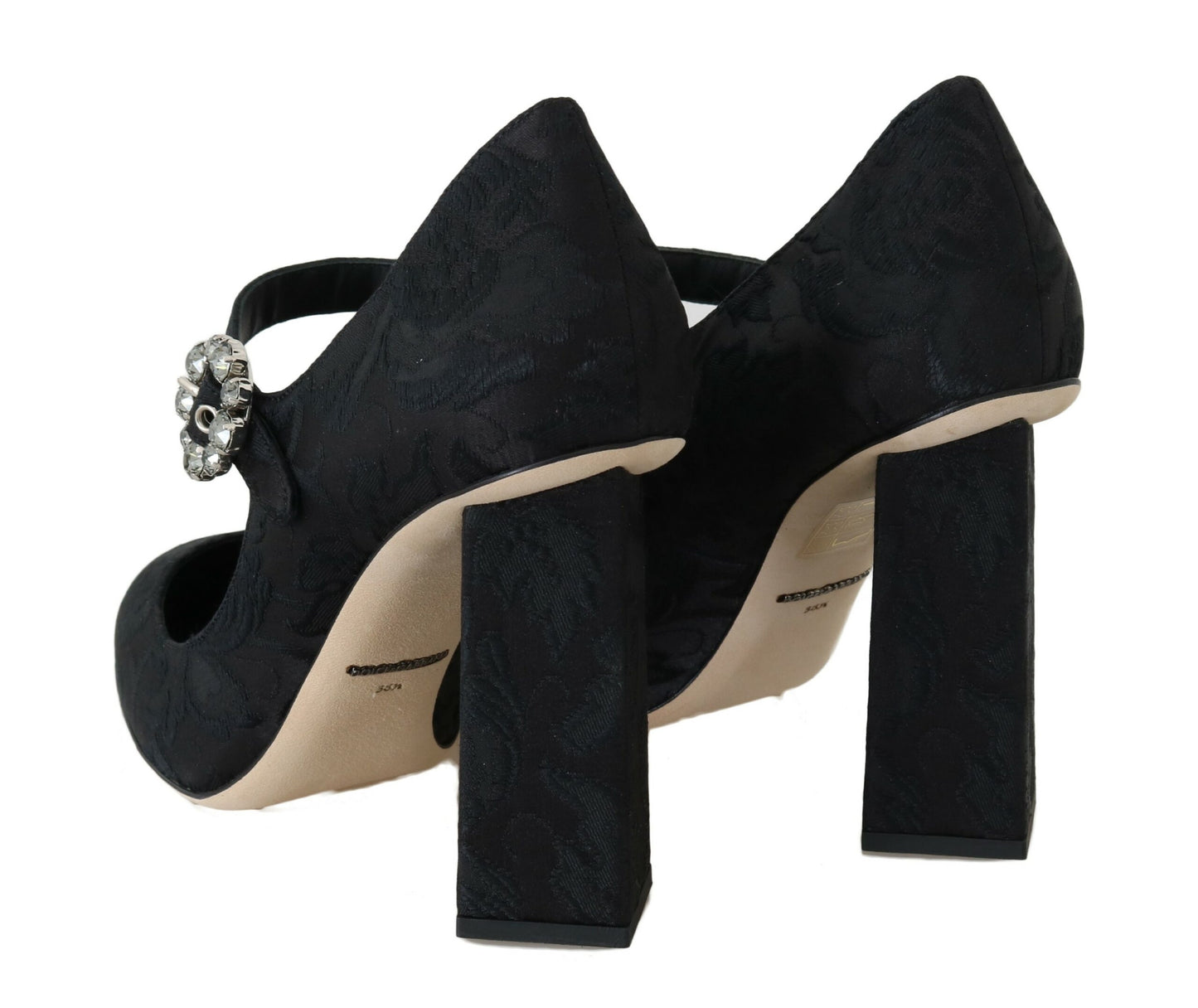 Schwarze Brokat High Heels Mary Janes Schuhe