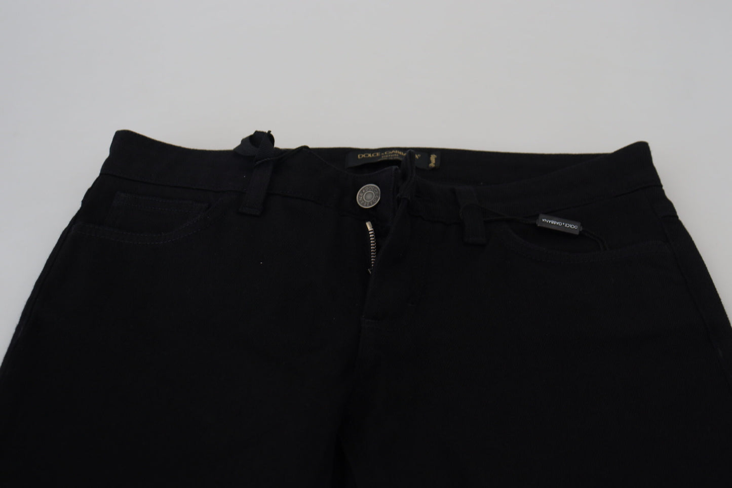 Schwarze Slim Fit Denim Jeans aus Baumwolle mit niedriger Taille