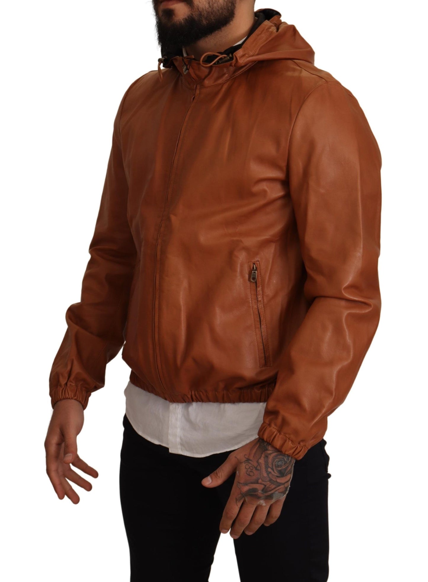 Braunes Leder Lammfell Kapuzenmantel Jacke