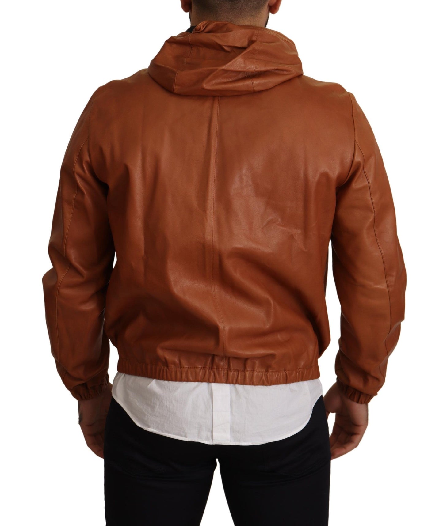 Braunes Leder Lammfell Kapuzenmantel Jacke