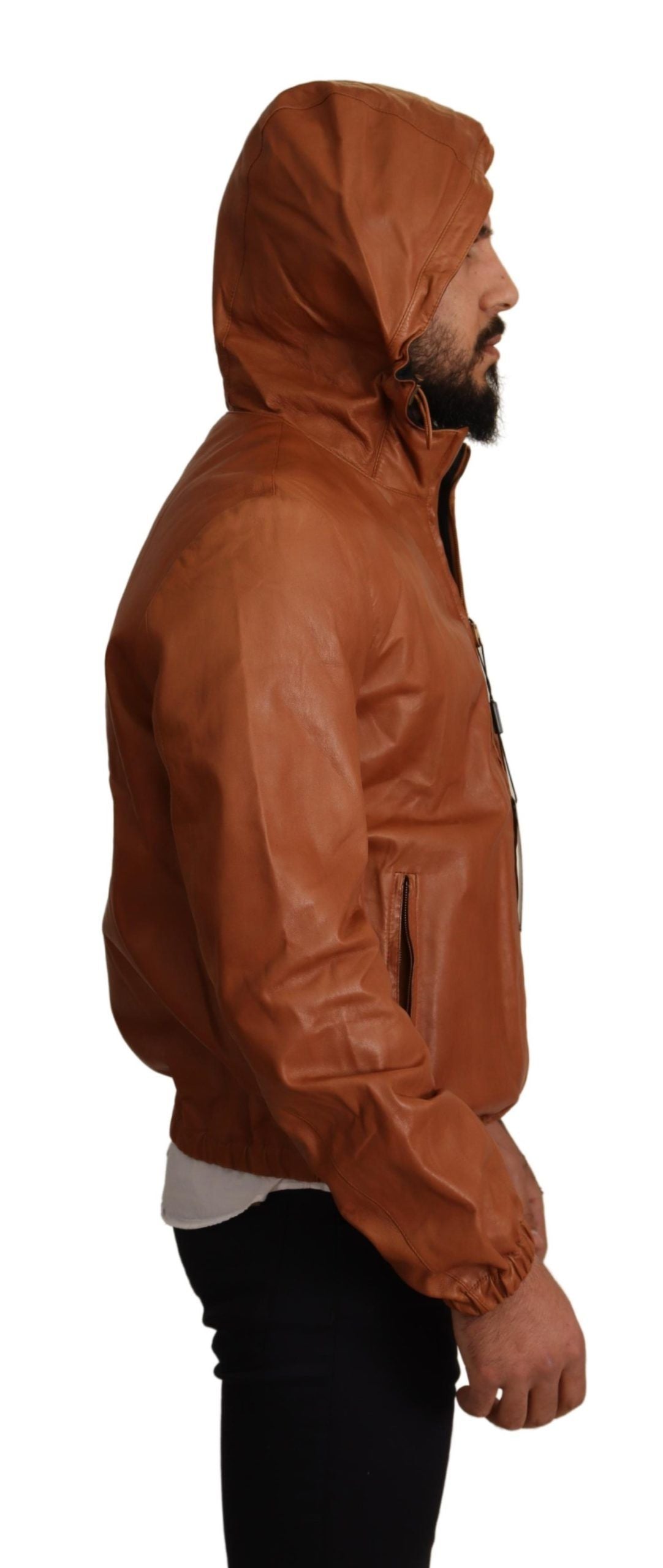 Braunes Leder Lammfell Kapuzenmantel Jacke