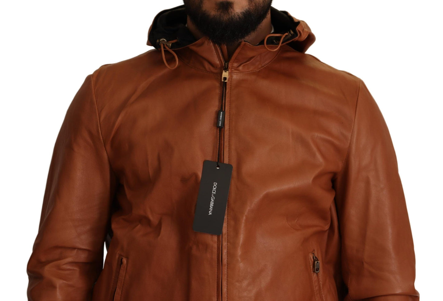 Braunes Leder Lammfell Kapuzenmantel Jacke