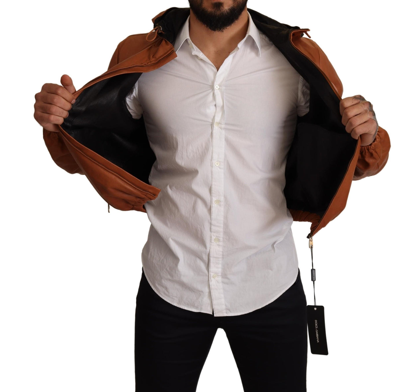 Braunes Leder Lammfell Kapuzenmantel Jacke