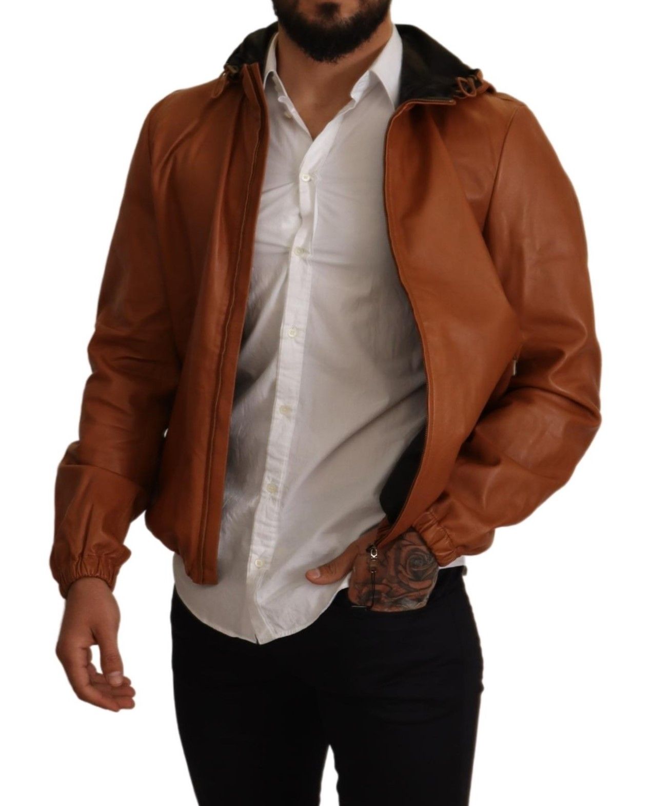 Braunes Leder Lammfell Kapuzenmantel Jacke