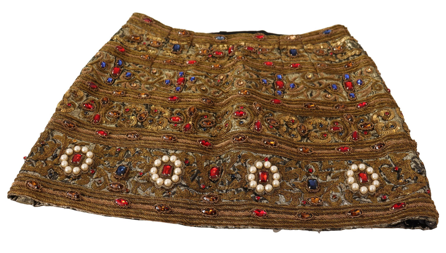Goldfarbener Kristall-Jacquard-Rock mit hoher Taille