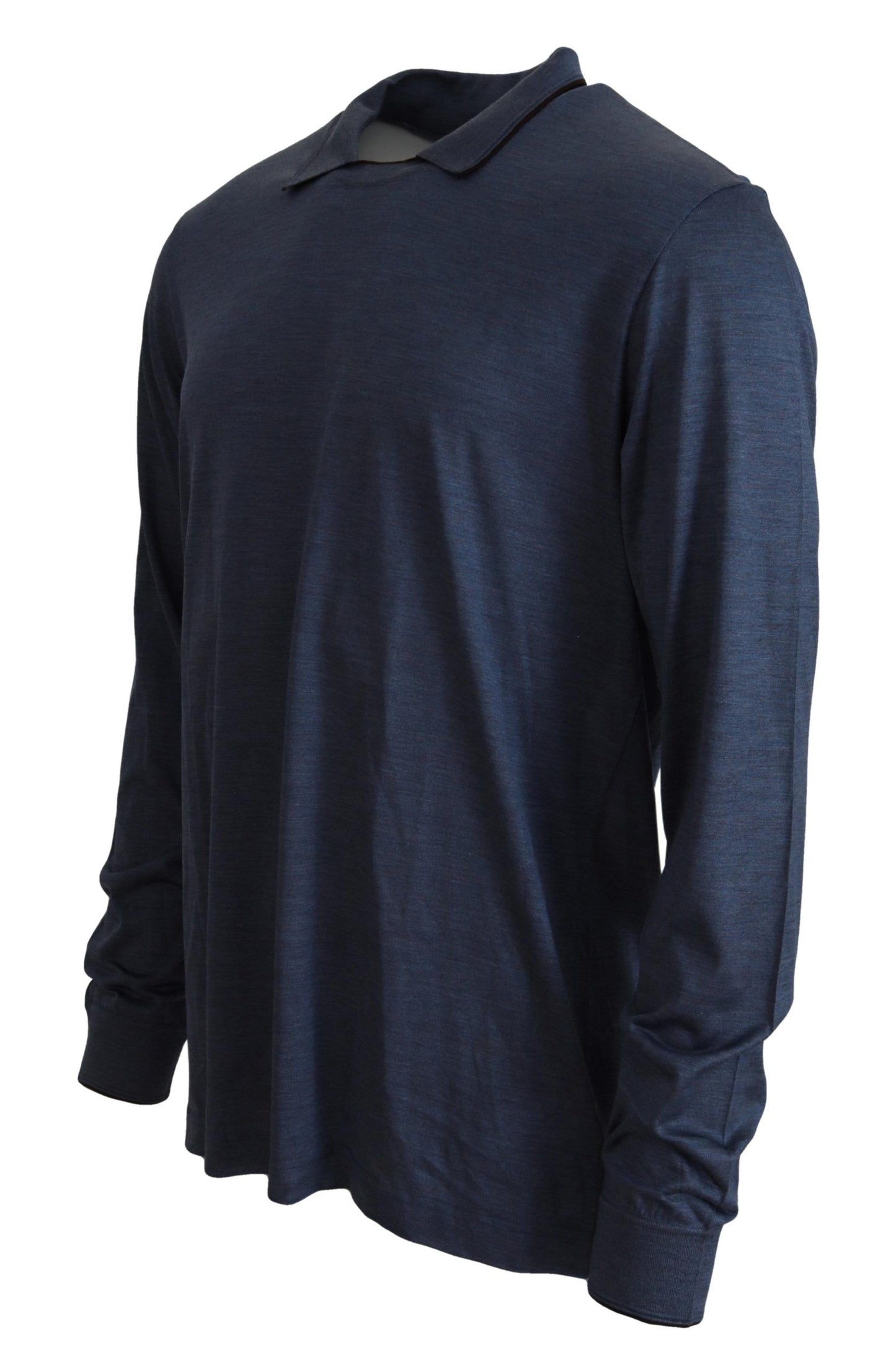 BLue Silk Polo Long Sleeve Pullover Sweater